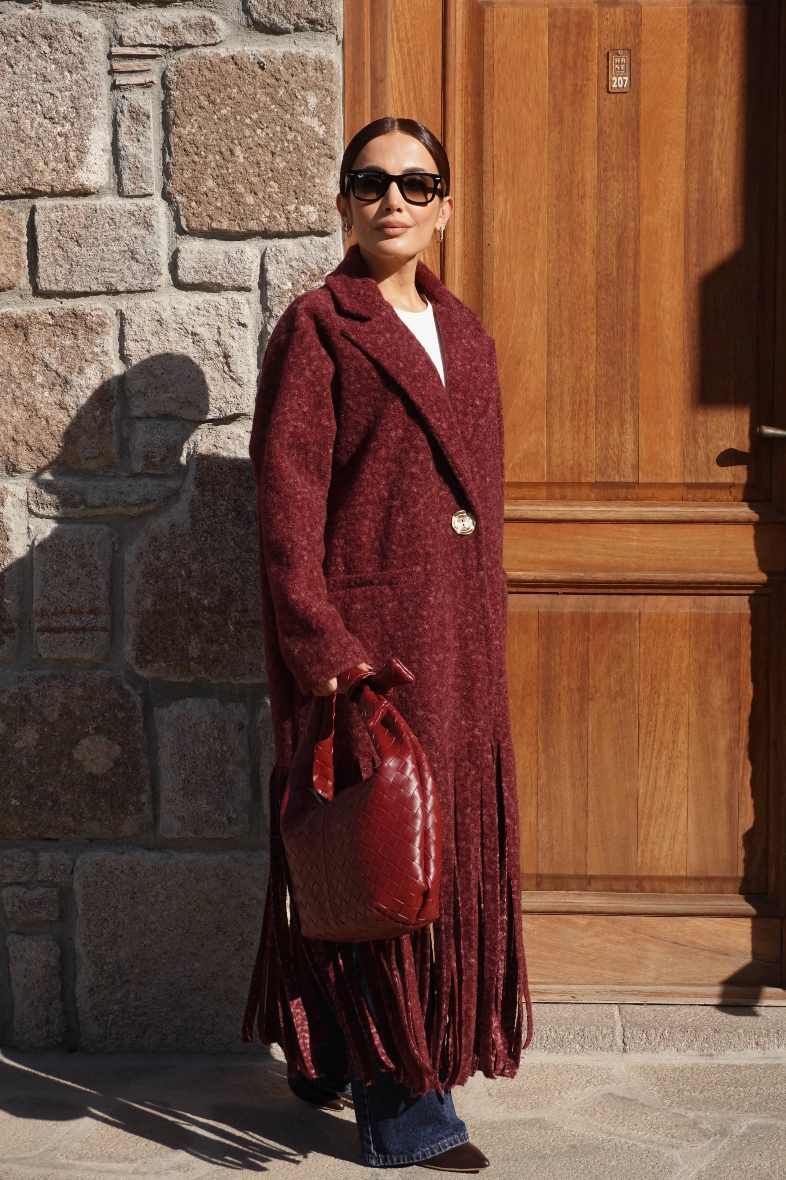 Premium Tasarım Oversize Bordo Kaban 