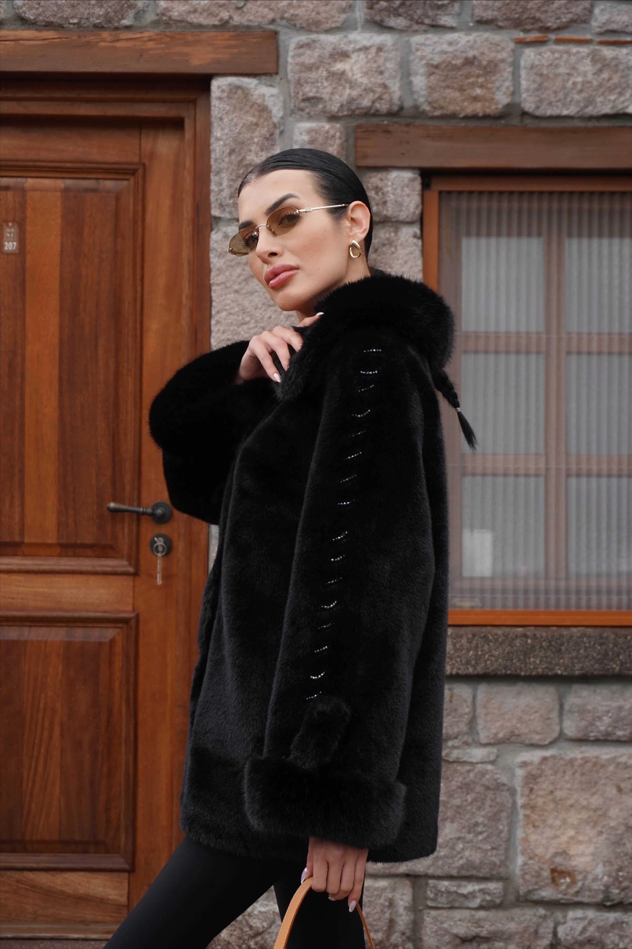 İthal Tasarım Siyah Ceket Kürk 