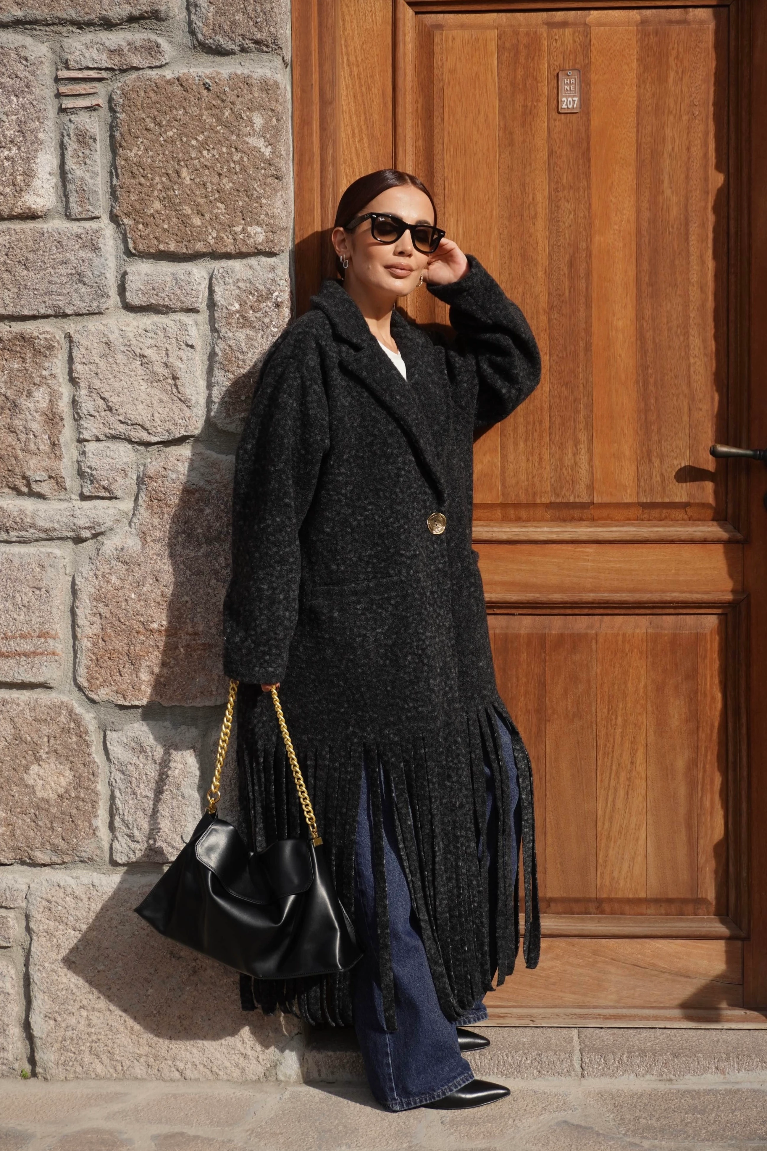 Premium Tasarım Oversize Antrasit Kaban