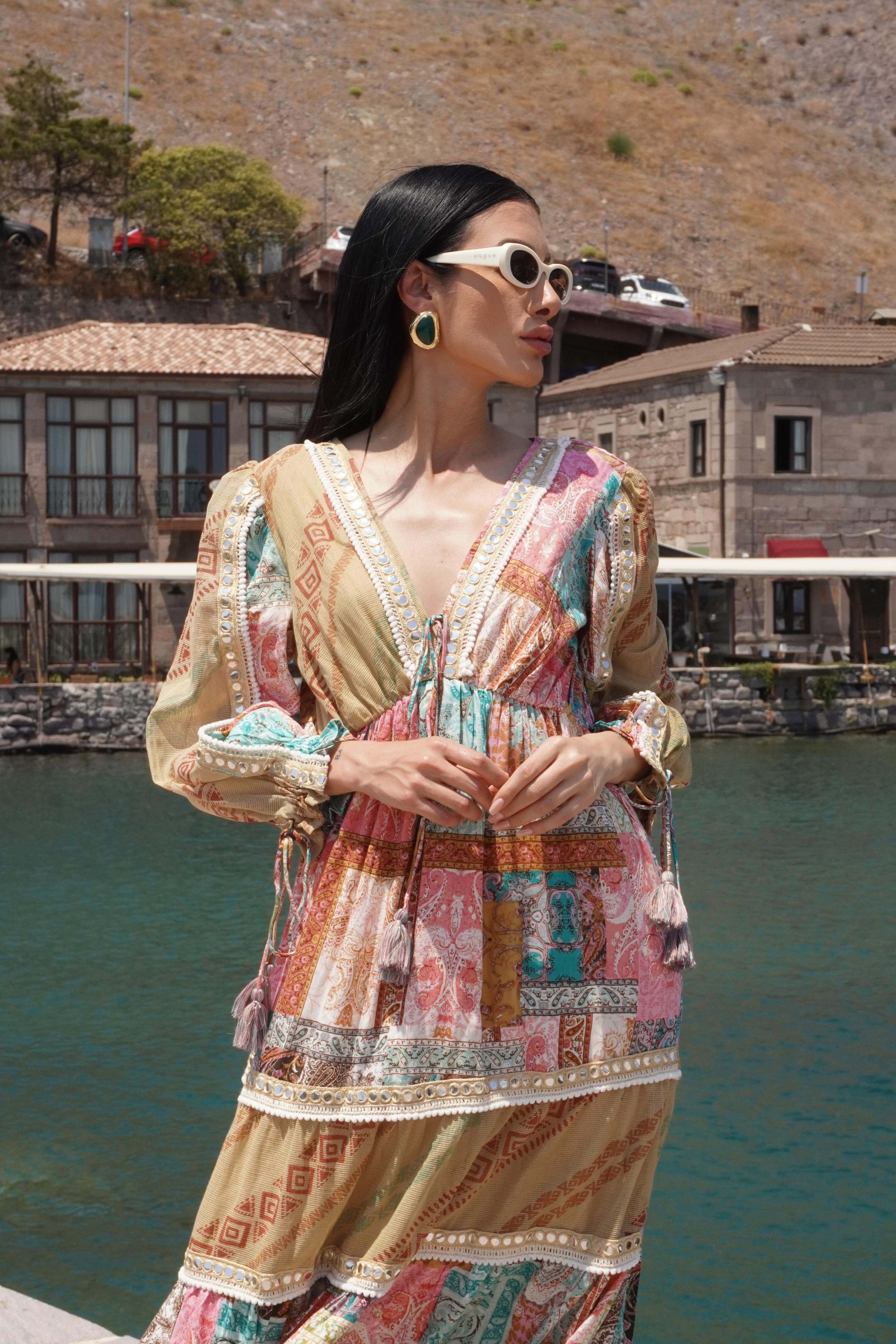 İthal Tasarım Patchwork Elbise 