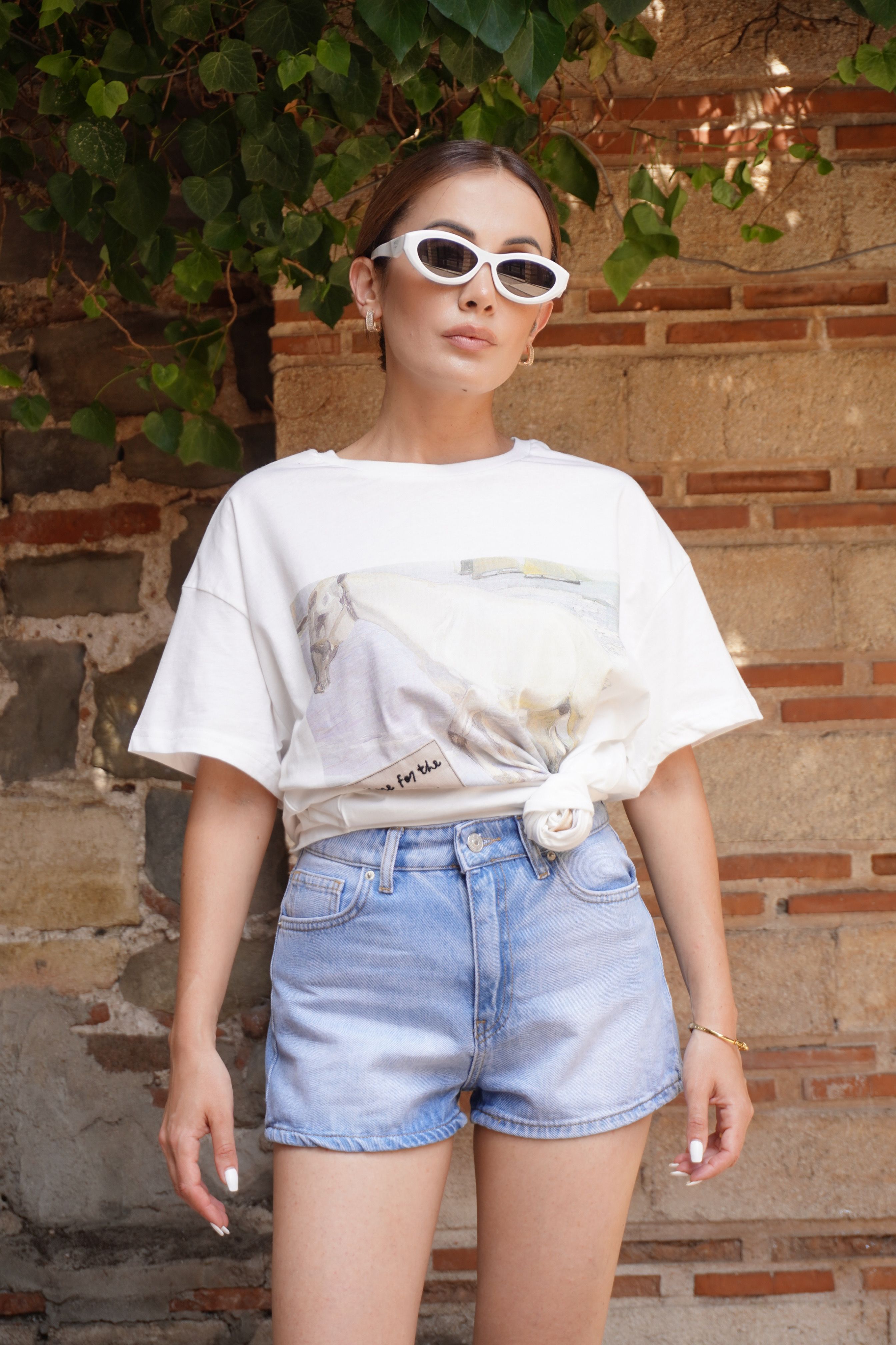 Oversize Beyaz Basklı T-Shirt