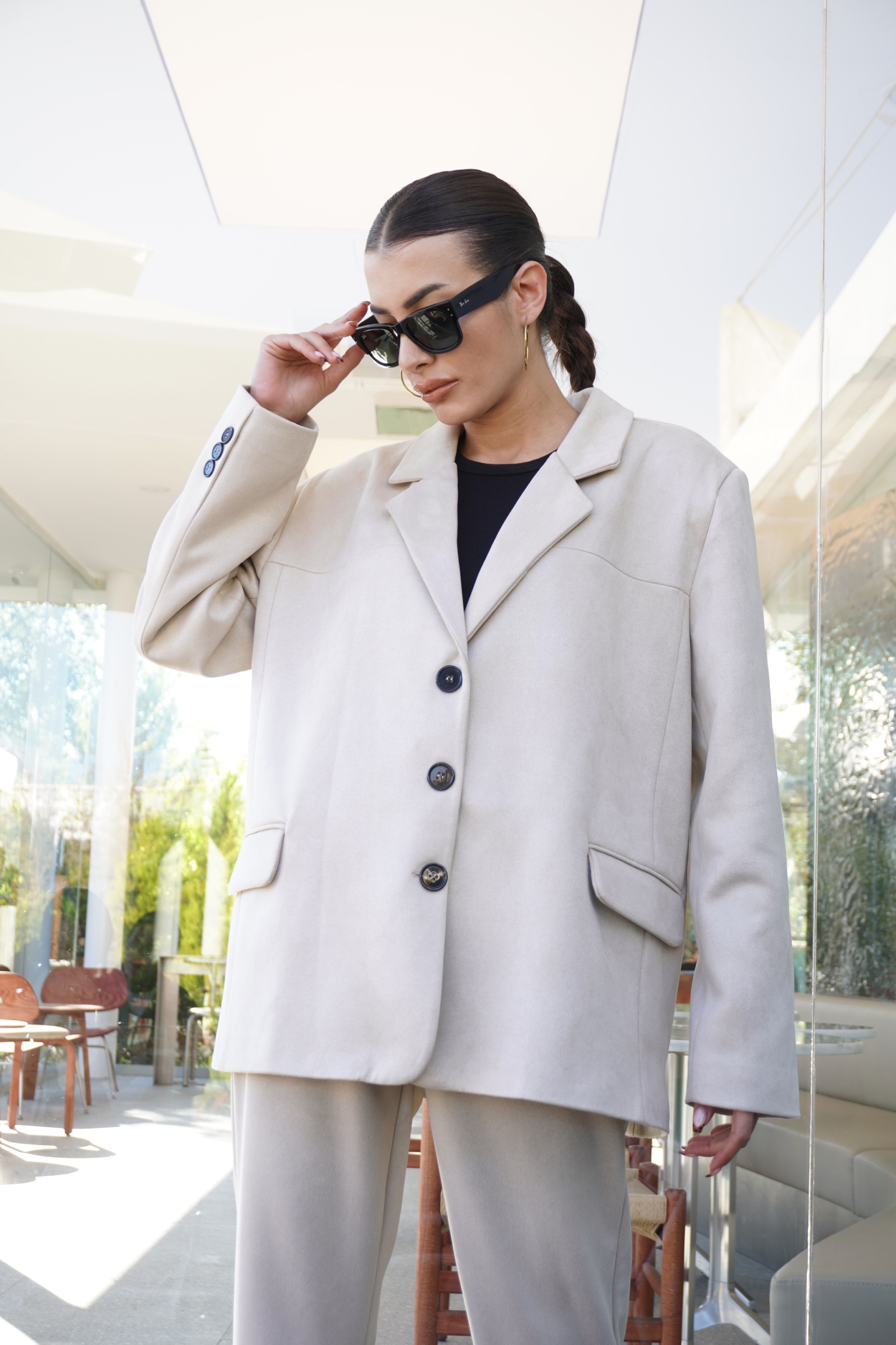 Bej Oversize Süet Blazer