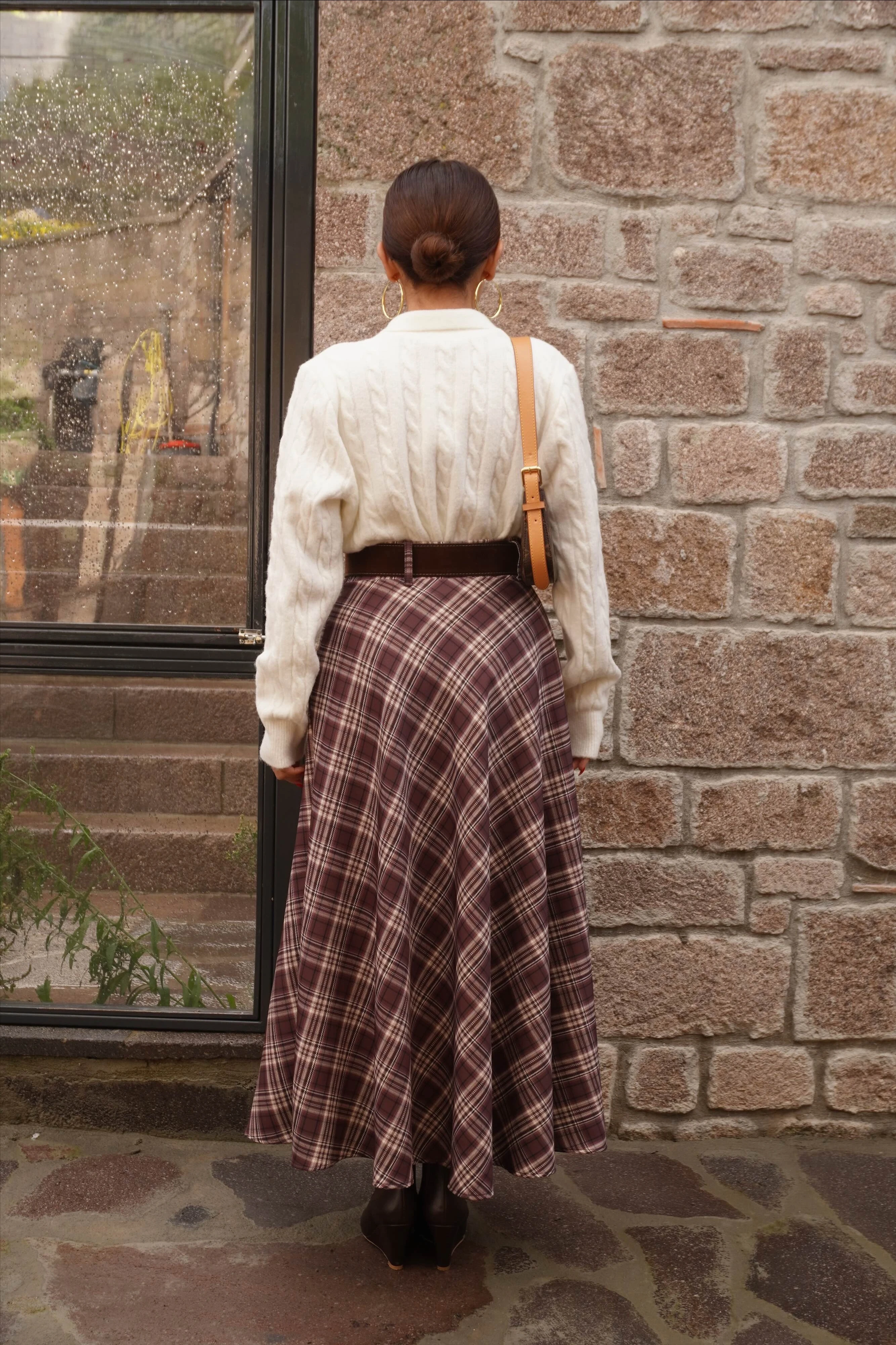 Kemer Aksesuarlı Ekose Etek