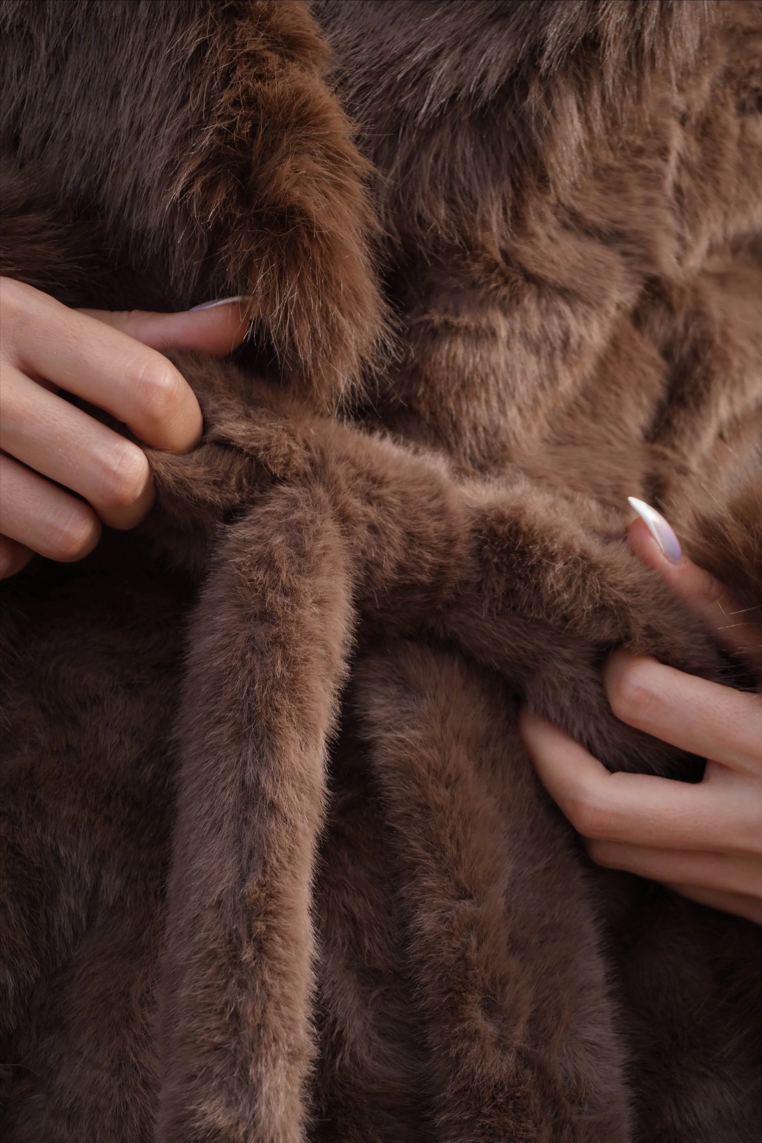 İthal Premium Kürk Yaka Kahverengi Peluş Kaban