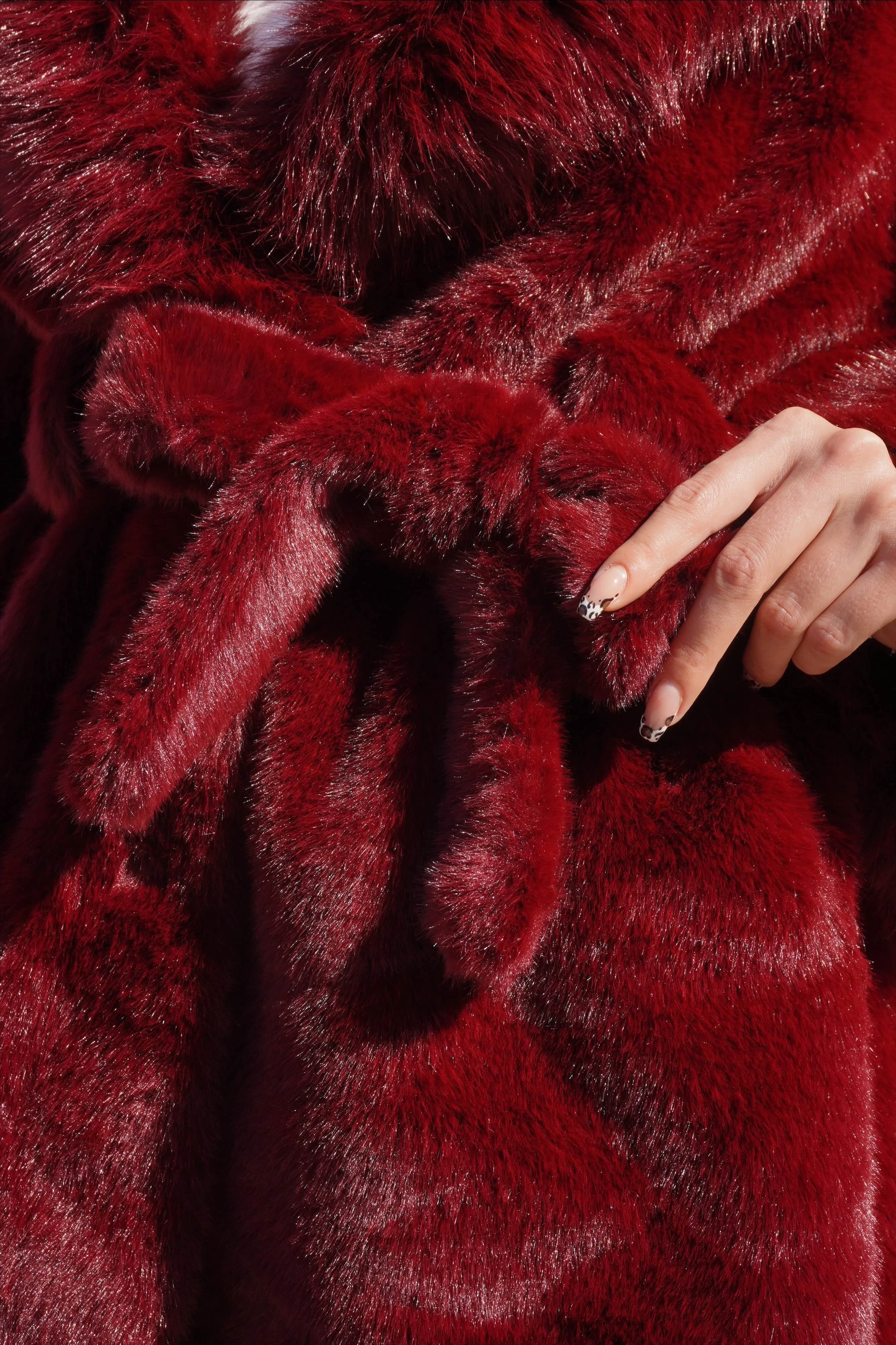 İthal Premium Kürk Yaka Bordo Peluş Kaban 