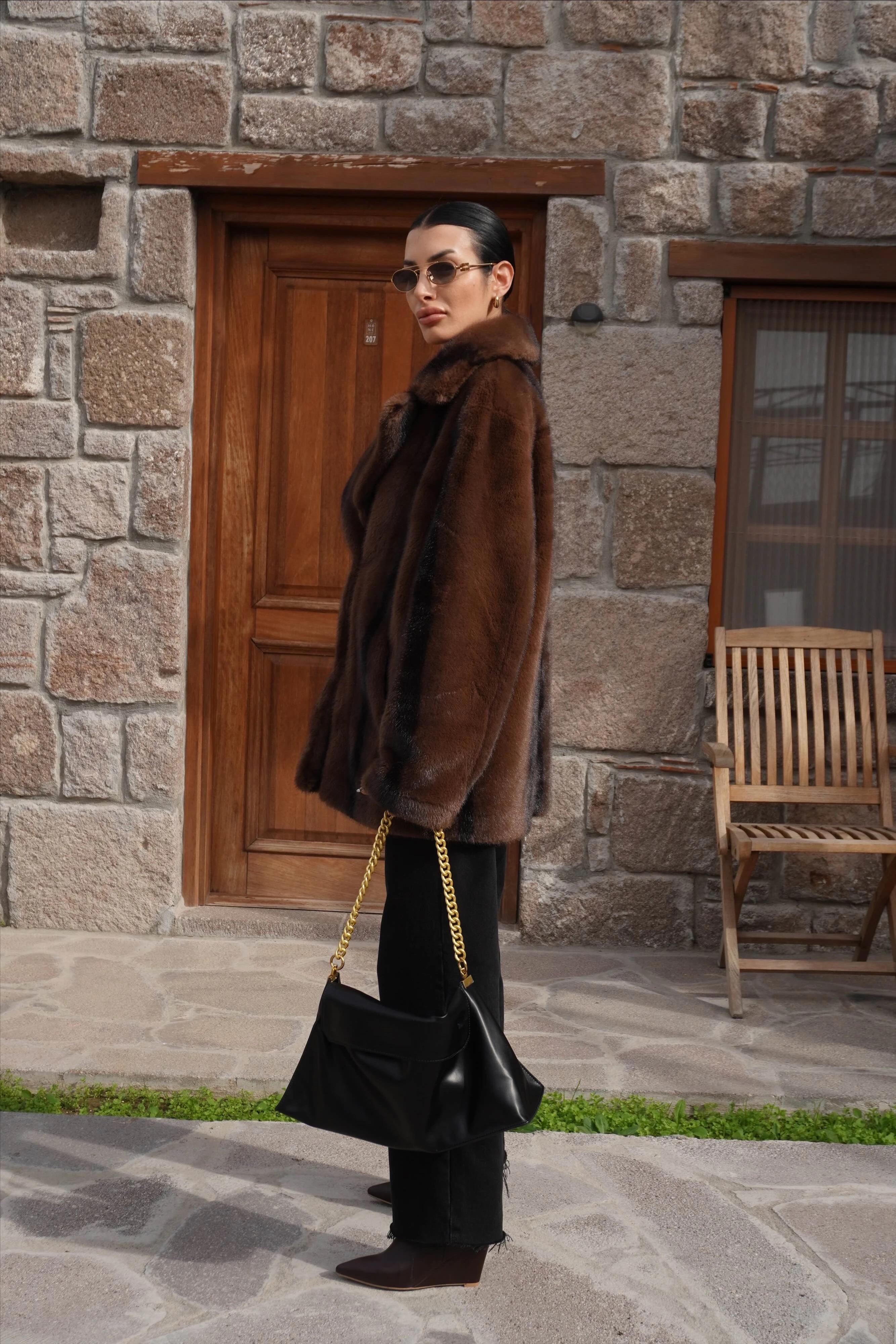 İthal Premium Vintage Efektli Kürk Kaban 