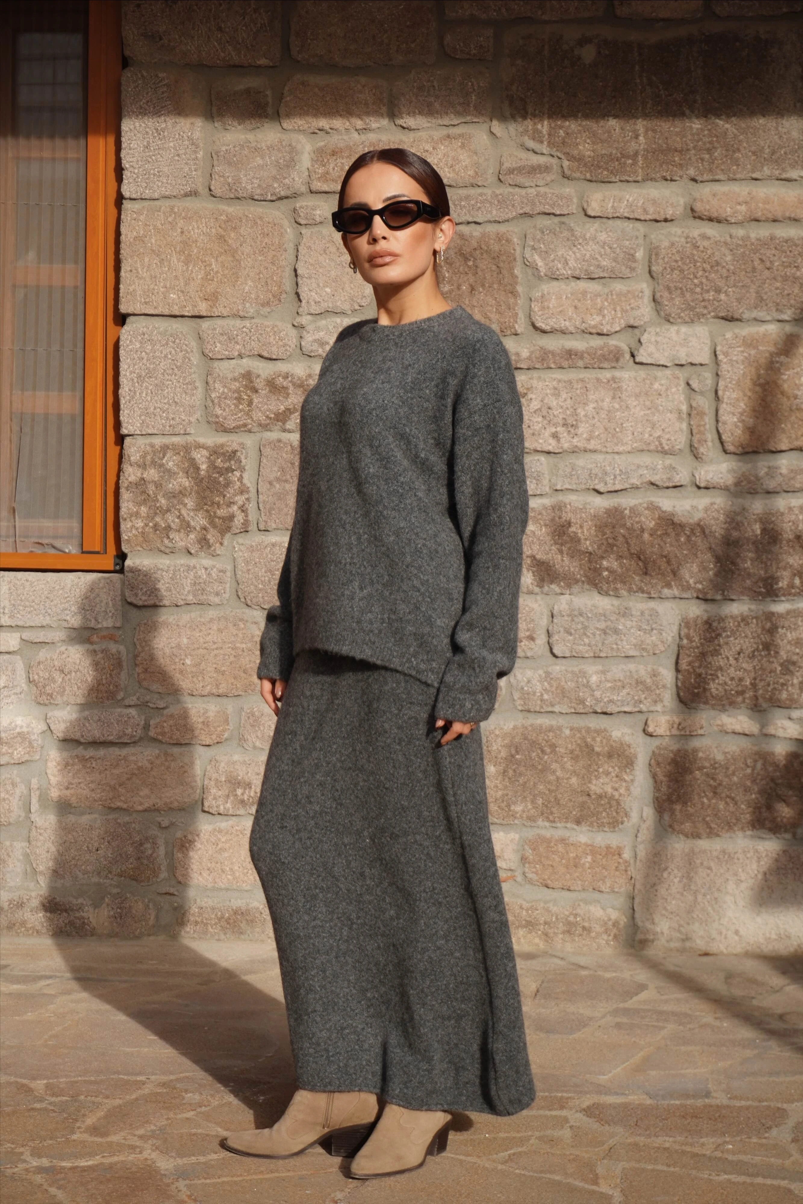 Premium Gri Etek Kazak Triko Takım