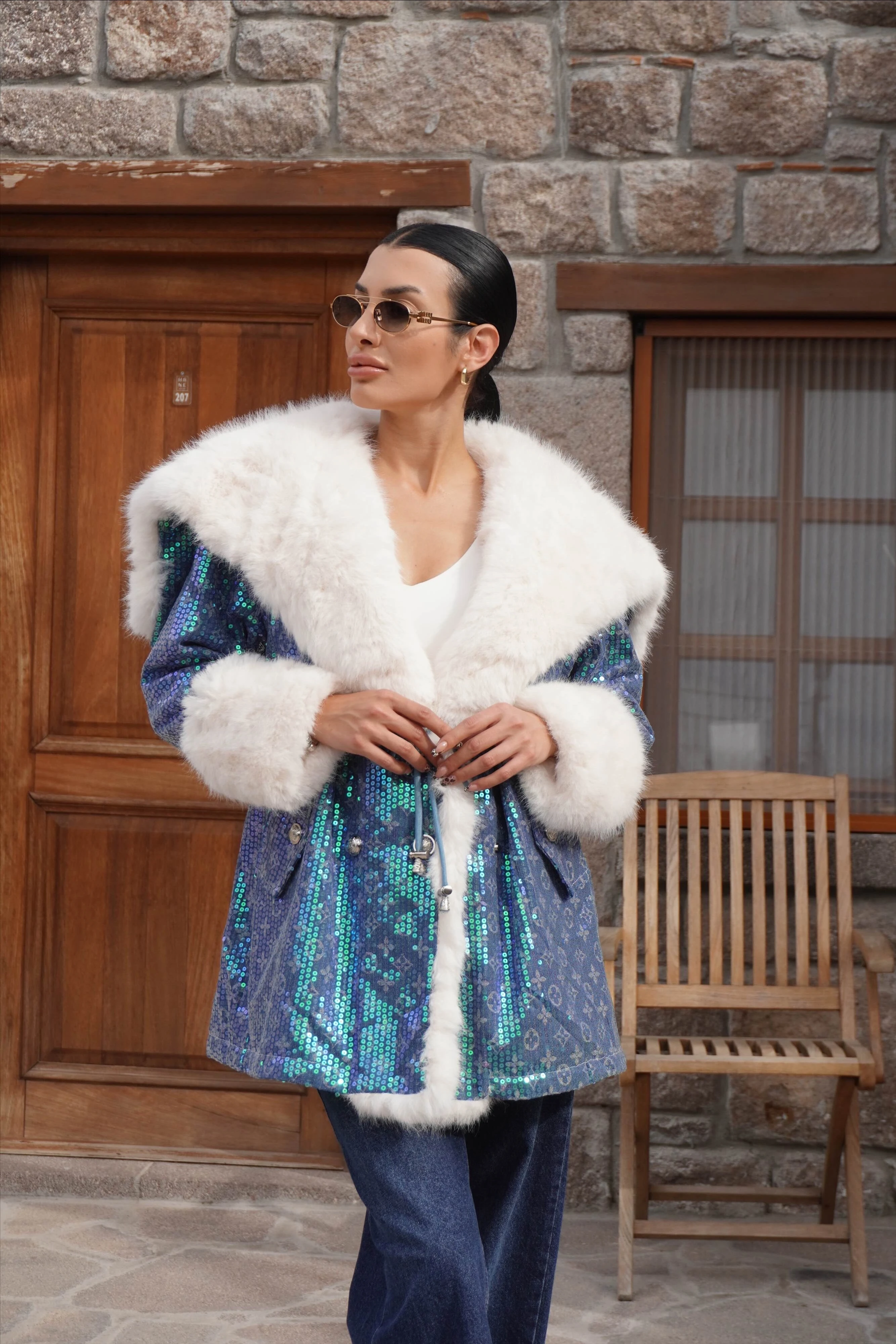 İthal Tasarım Premium Kürk Detaylı Mont