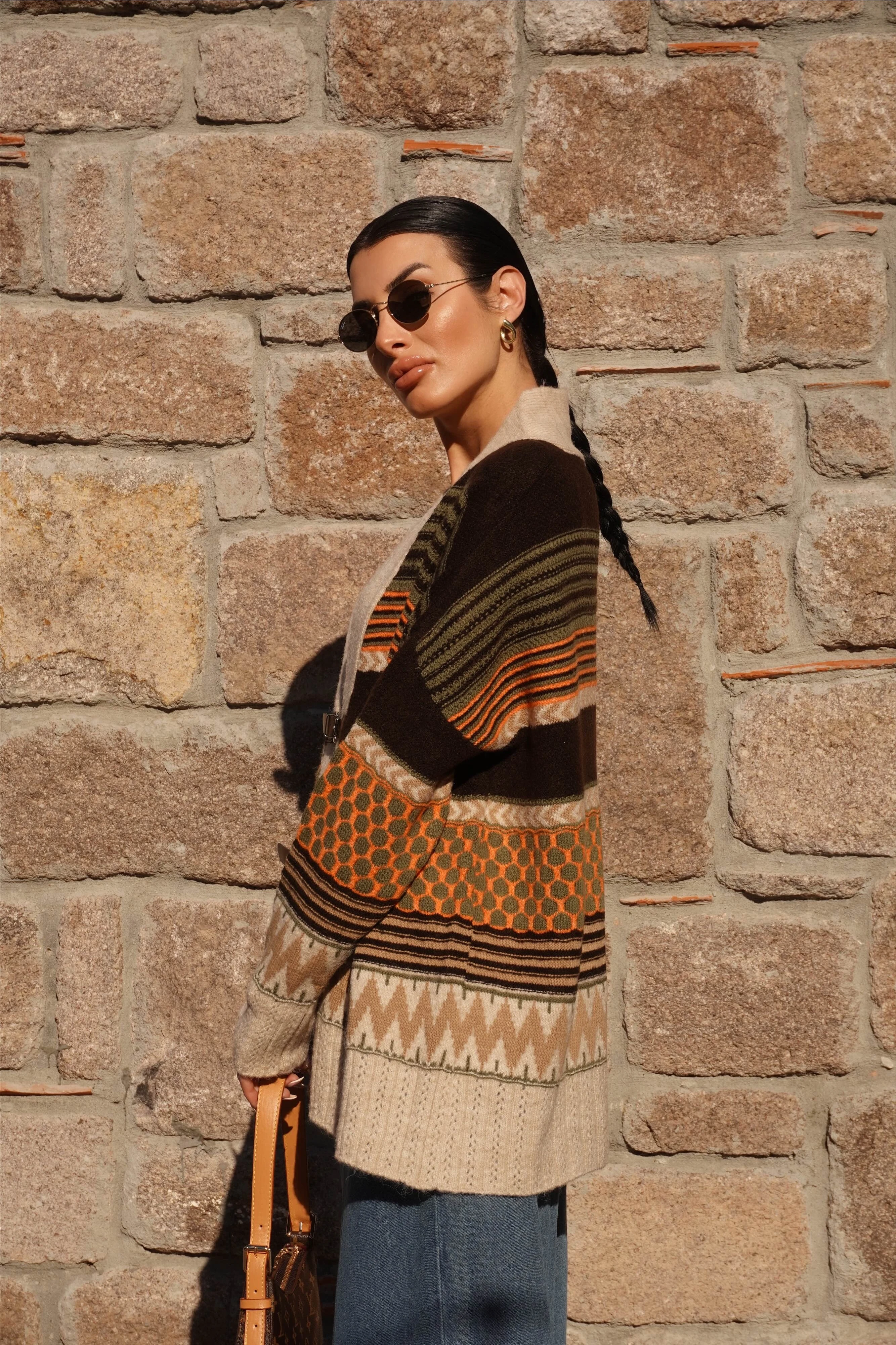 Kemer Detaylı Oversize Taş-Kahve Hırka