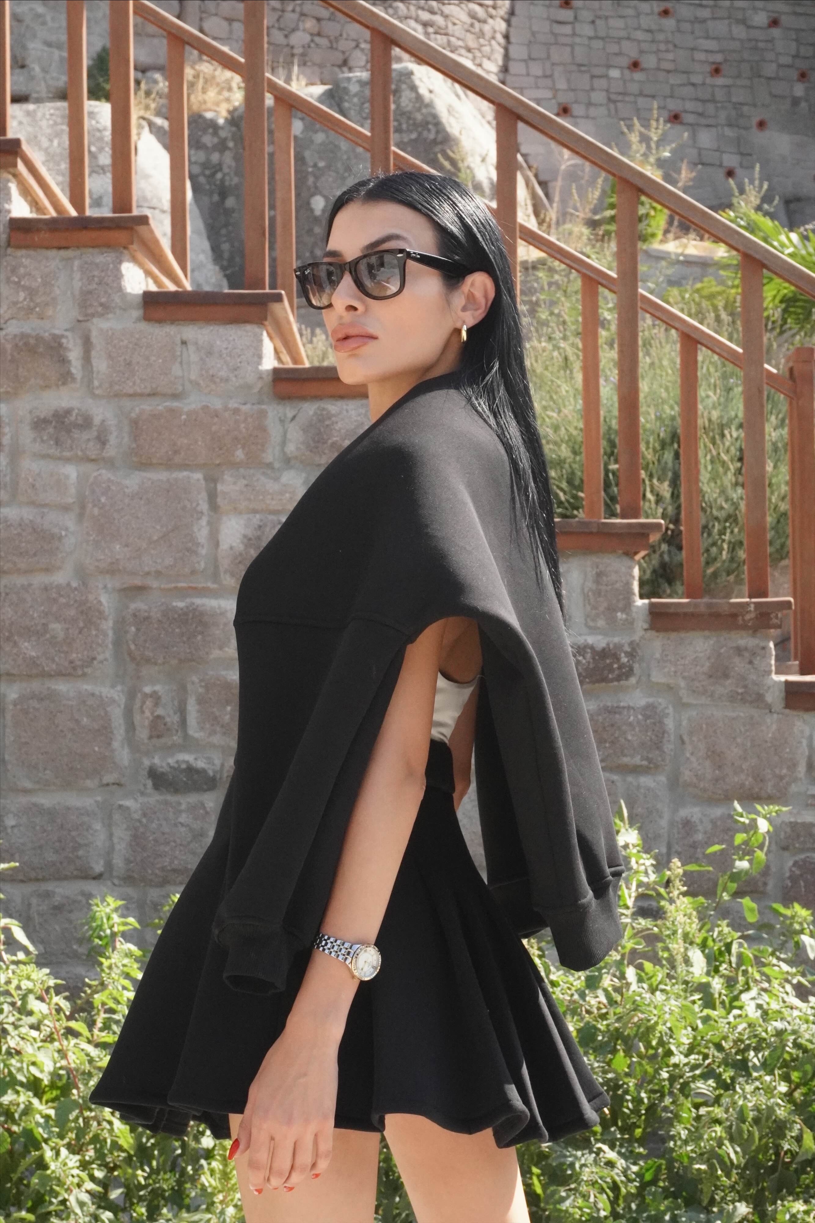 Oversize Siyah Pileli Etek Takım