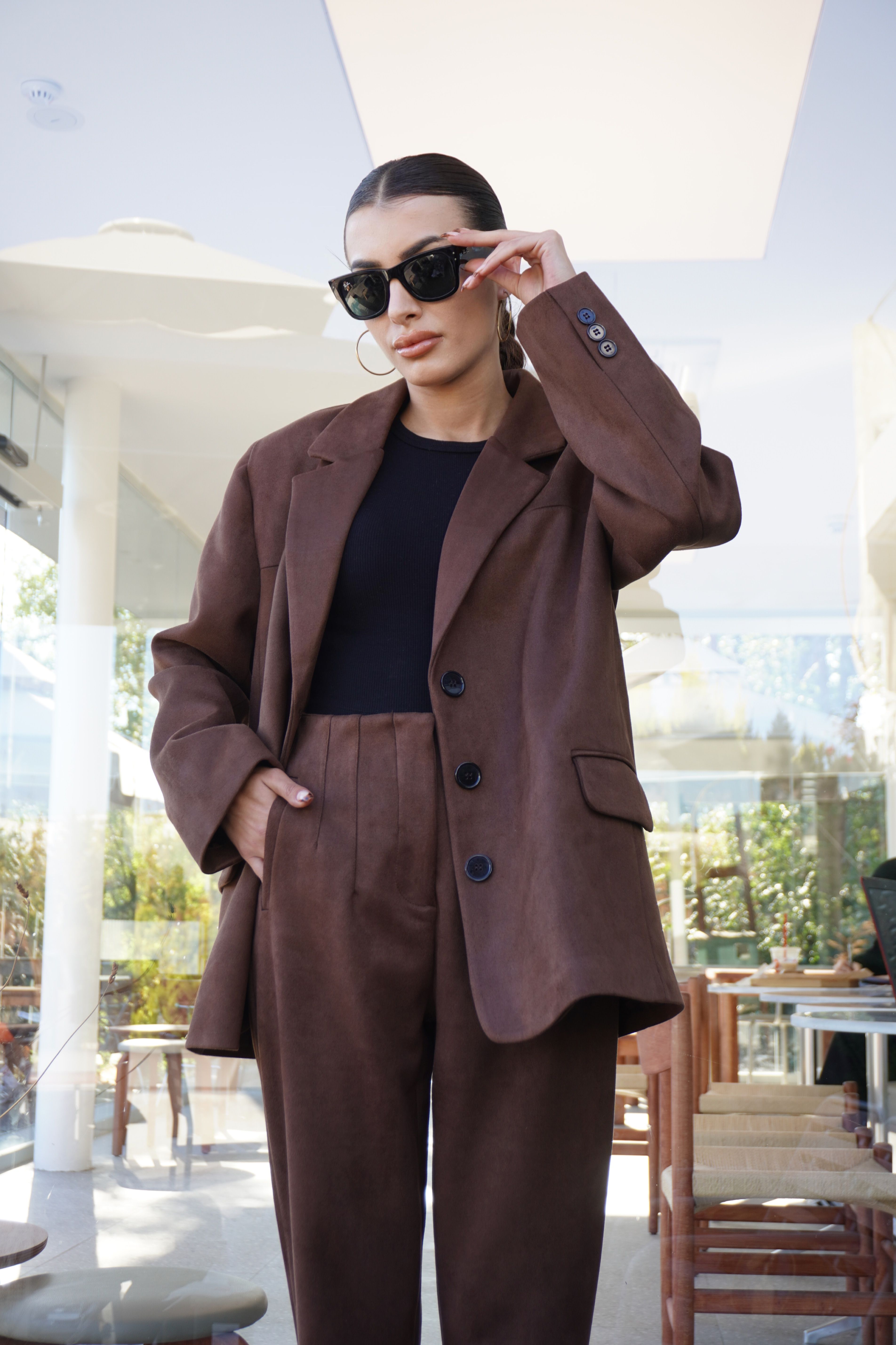 Acı Kahve Oversize Süet Blazer