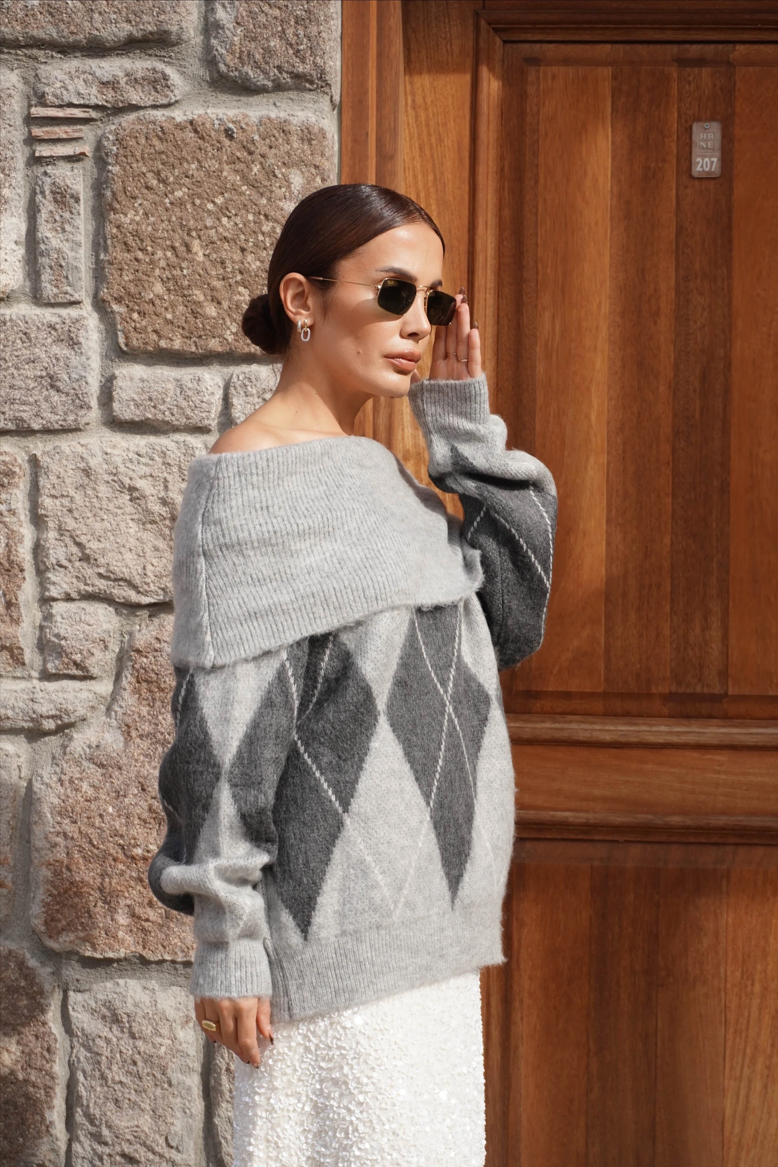 Modana Yaka Baklava Desen Triko Kazak 