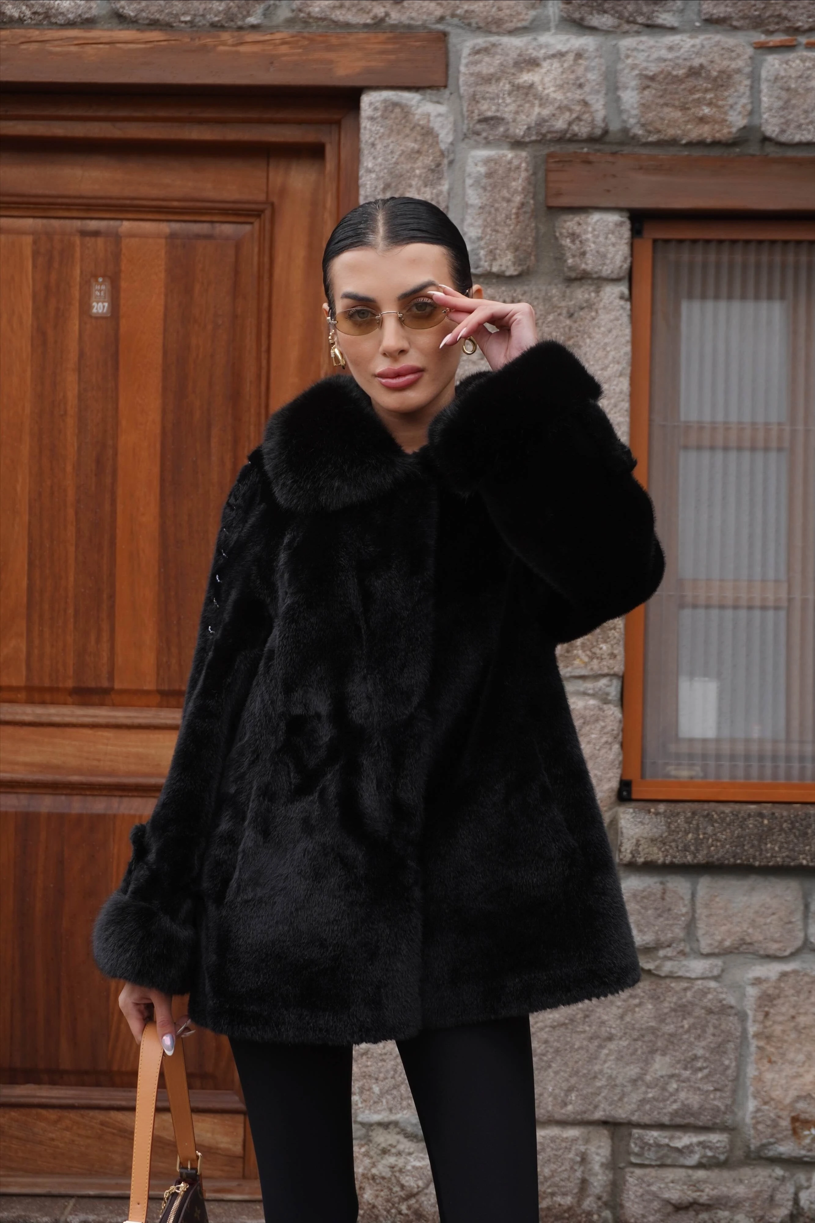 İthal Tasarım Siyah Ceket Kürk 