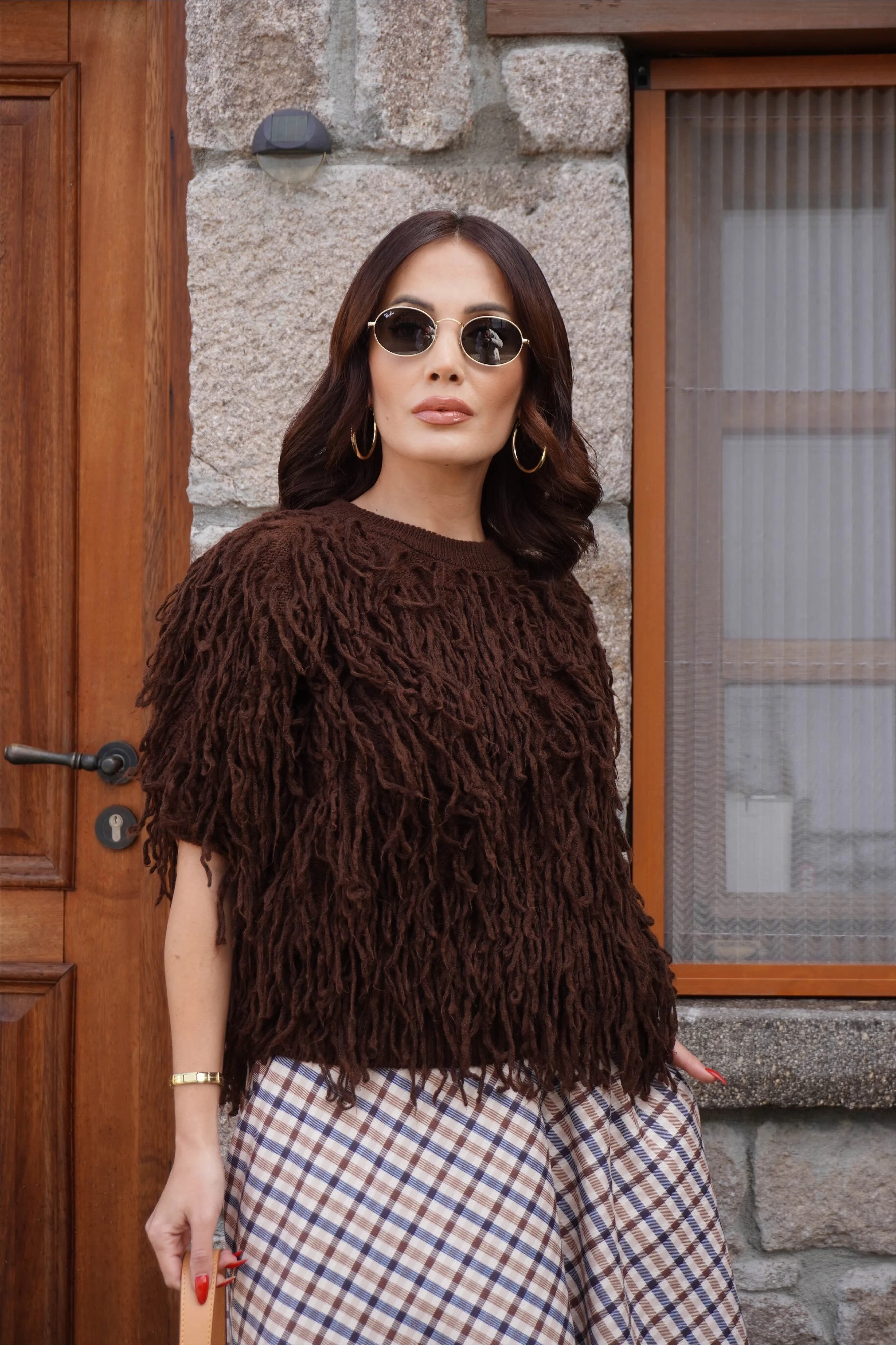 Acı Kahve Püsküllü Triko Kazak 