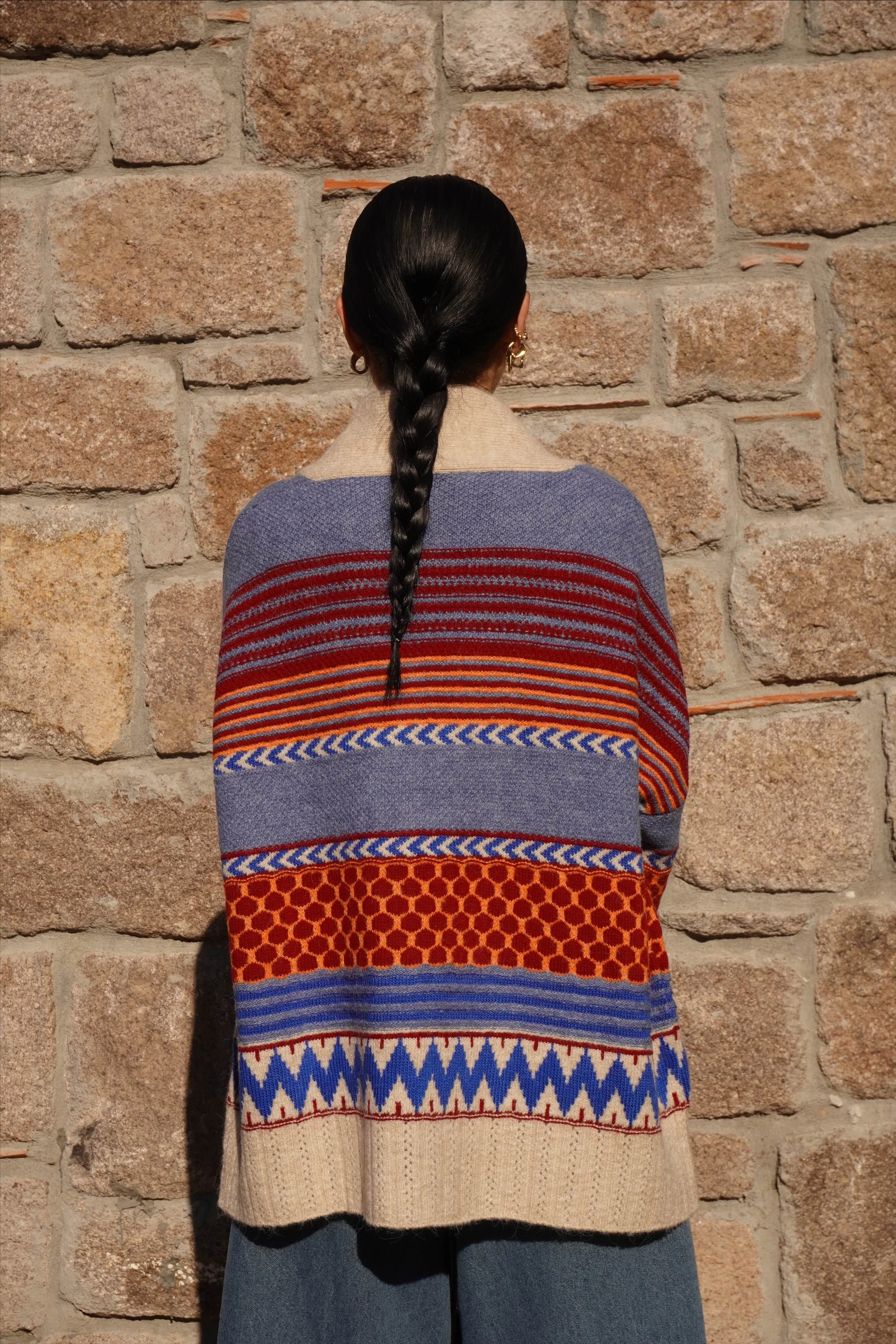 Kemer Detaylı Oversize Taş-İndigo Hırka