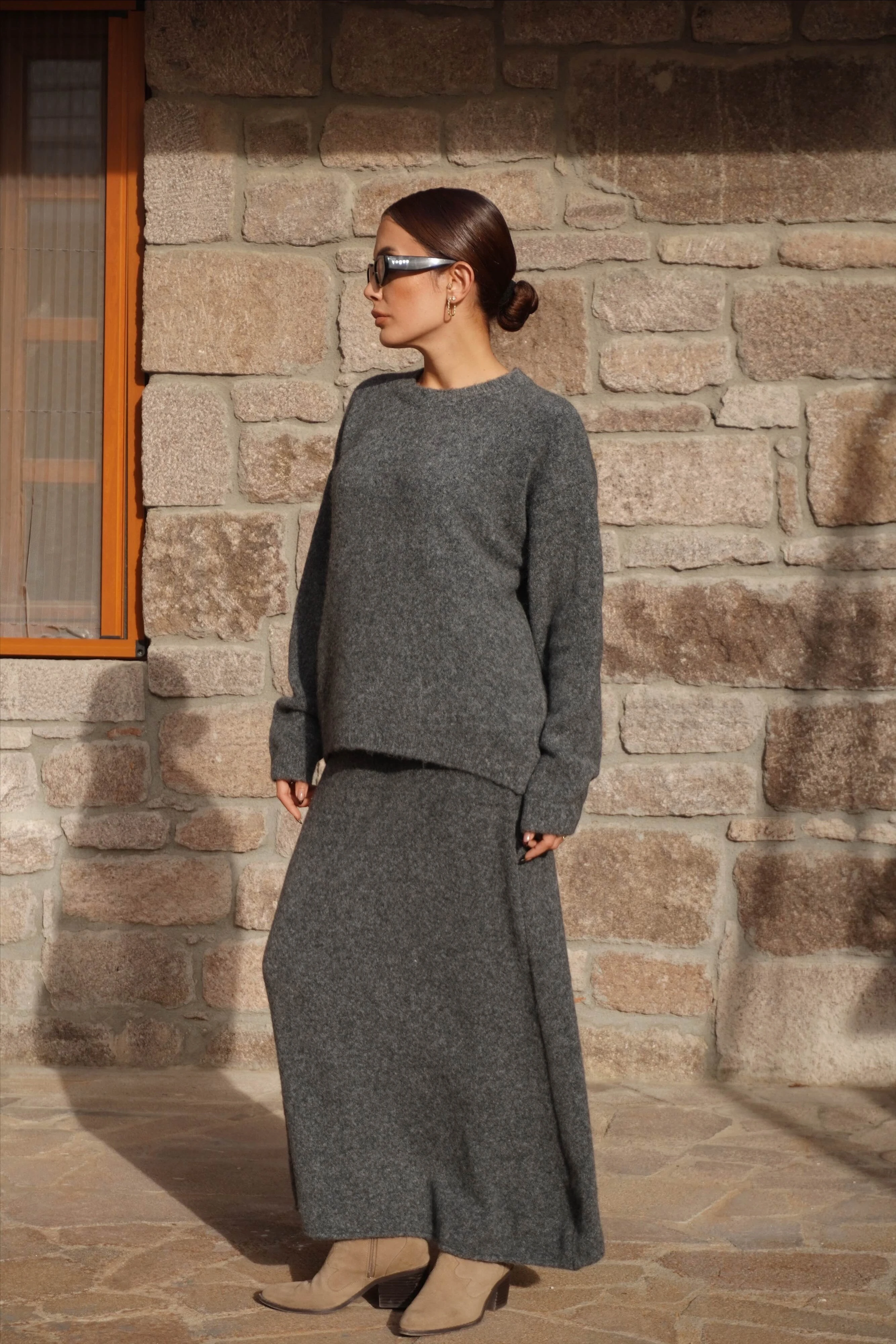 Premium Gri Etek Kazak Triko Takım