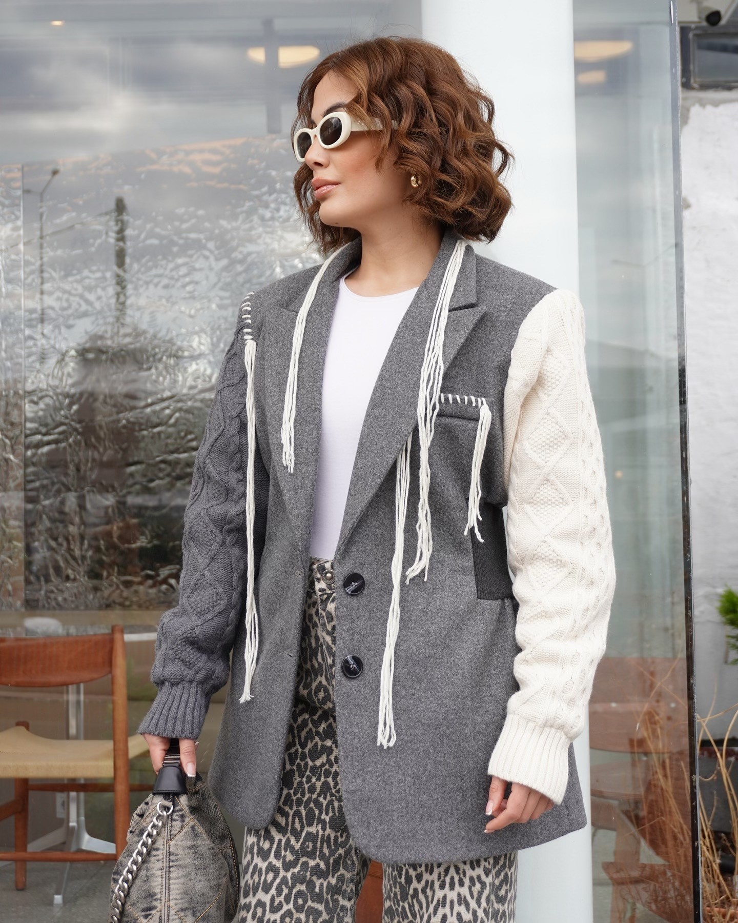 Triko Kol Tasarım Kaşe Blazer Ceket