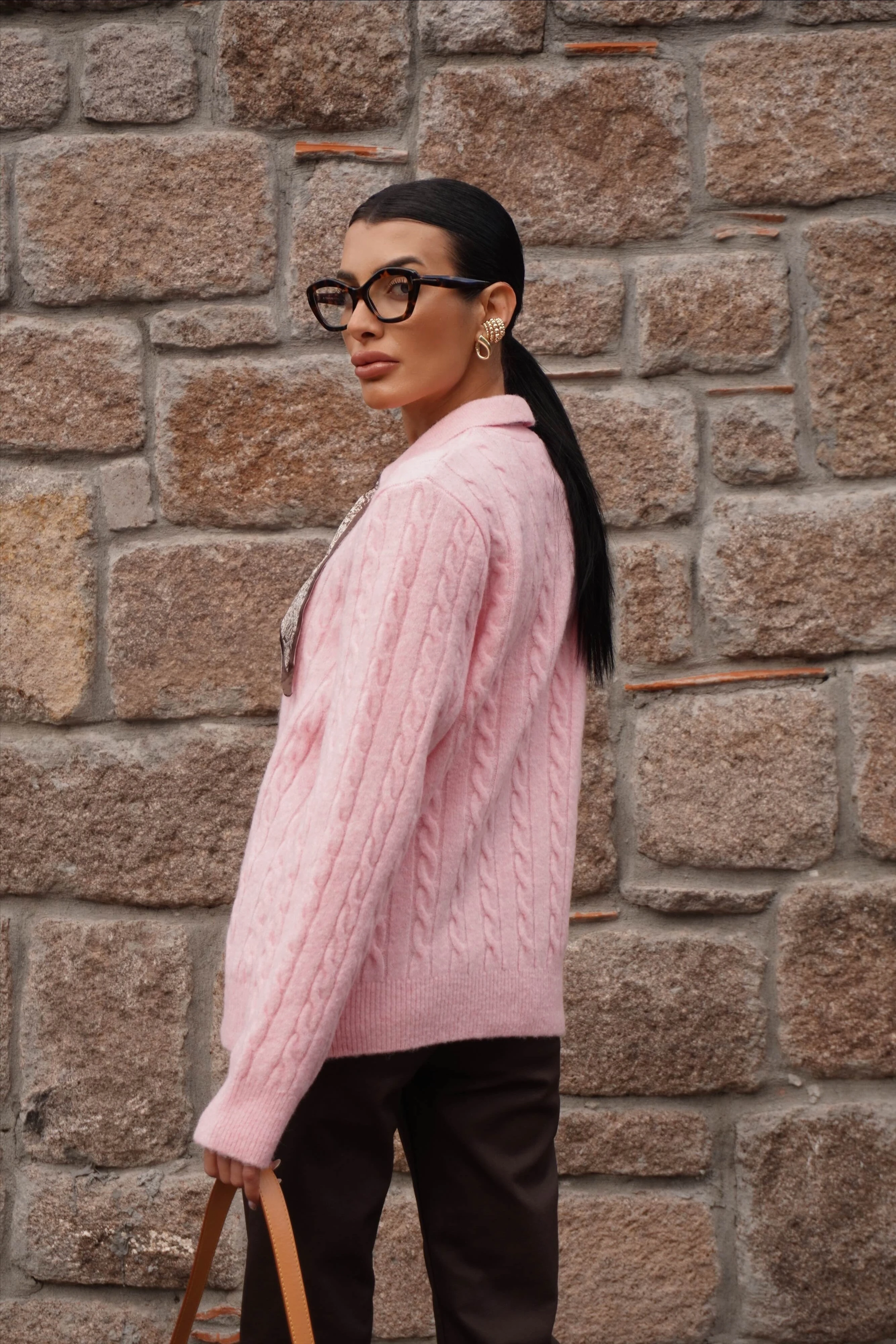 Fularlı Triko Kazak 