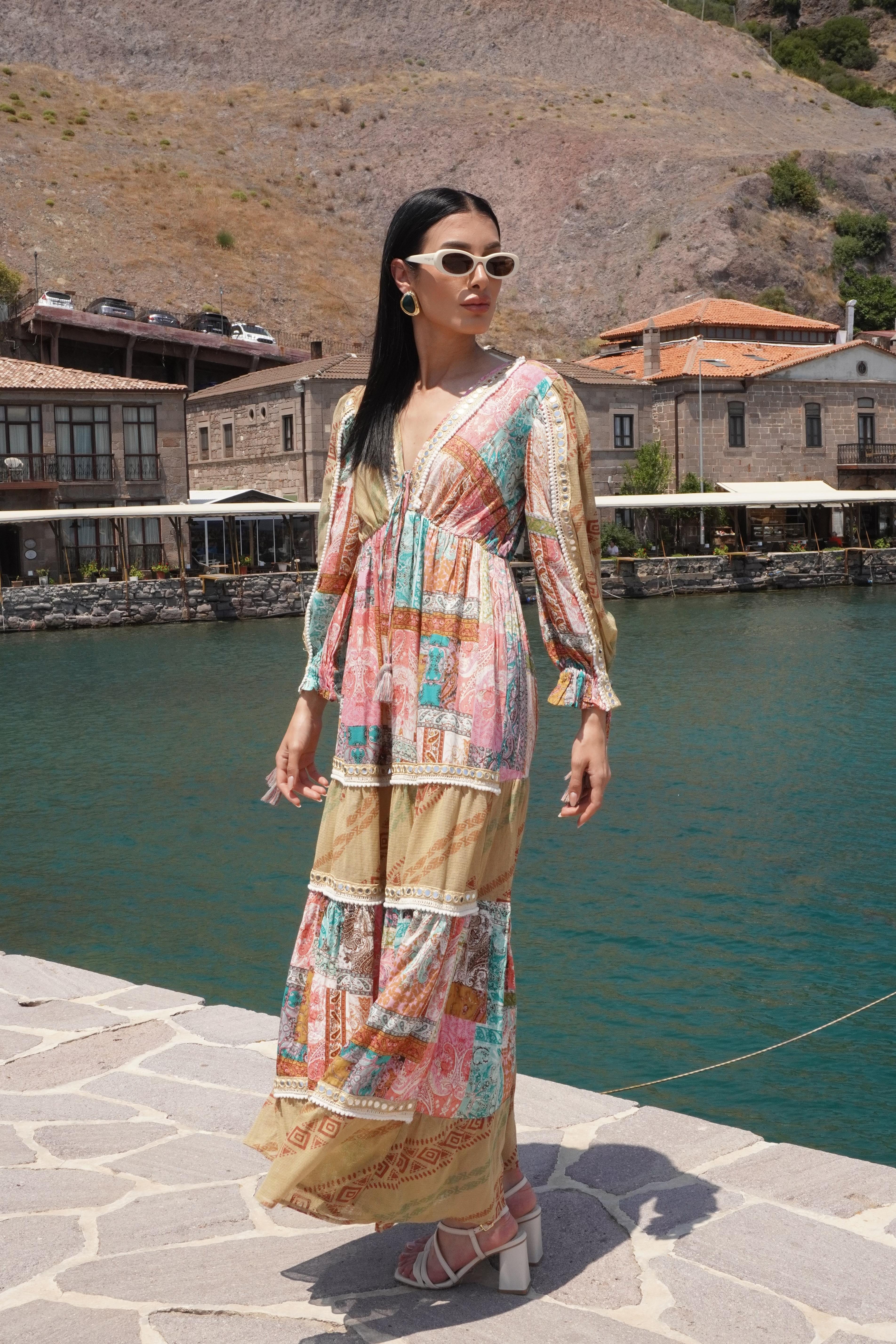 İthal Tasarım Patchwork Elbise 