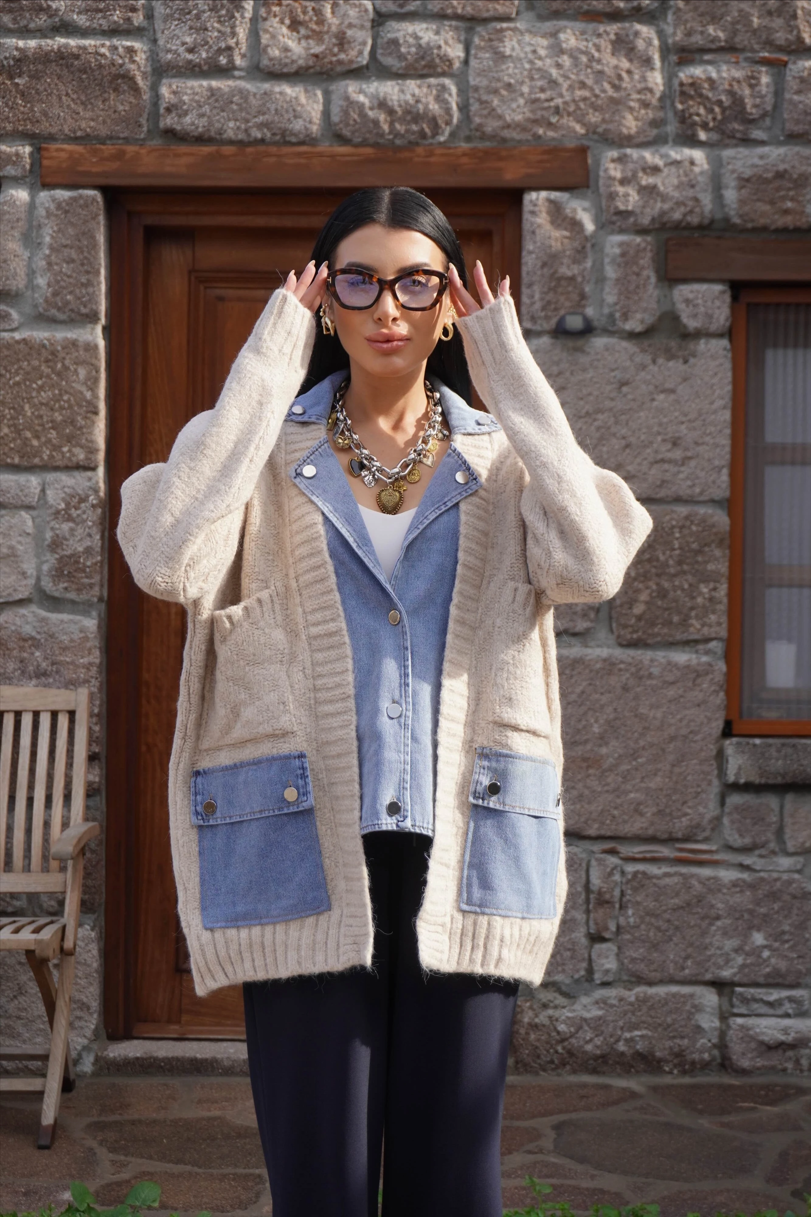 Kot Garnili Bej Triko Hırka