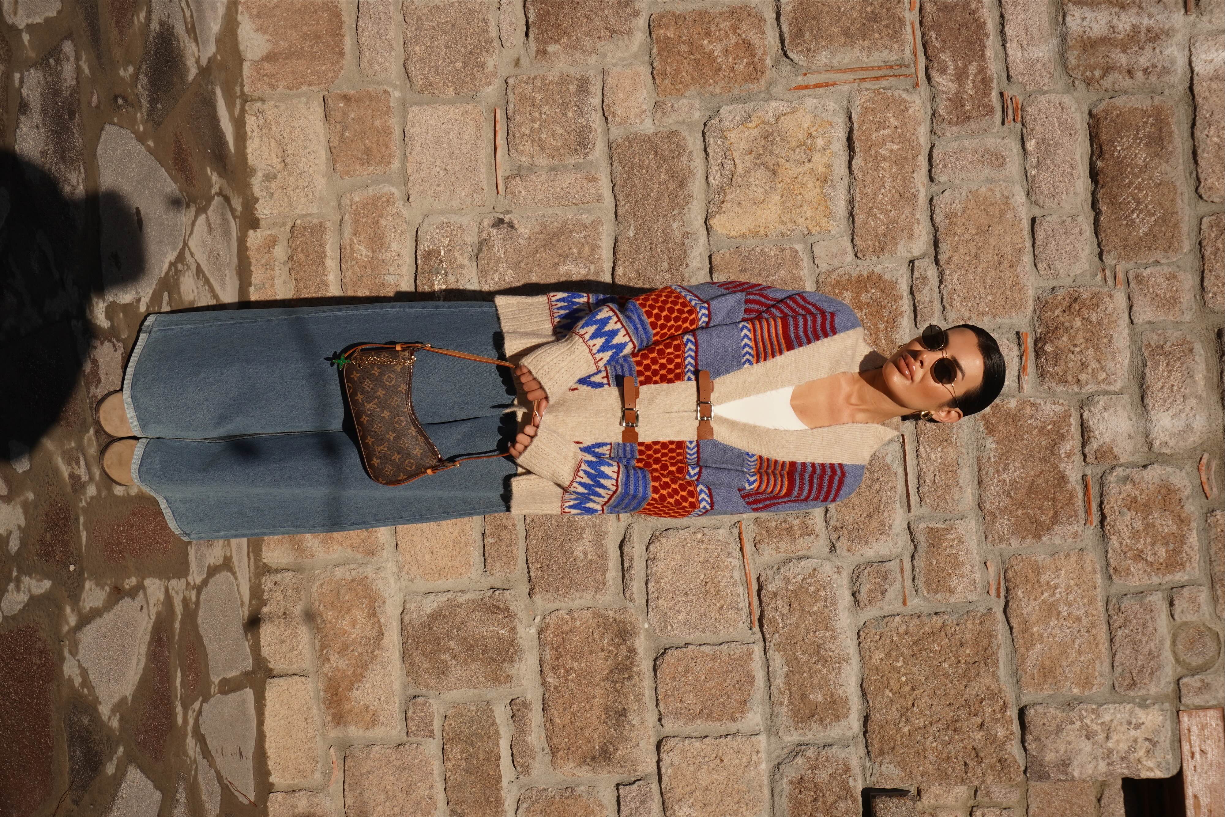 Kemer Detaylı Oversize Taş-İndigo Hırka