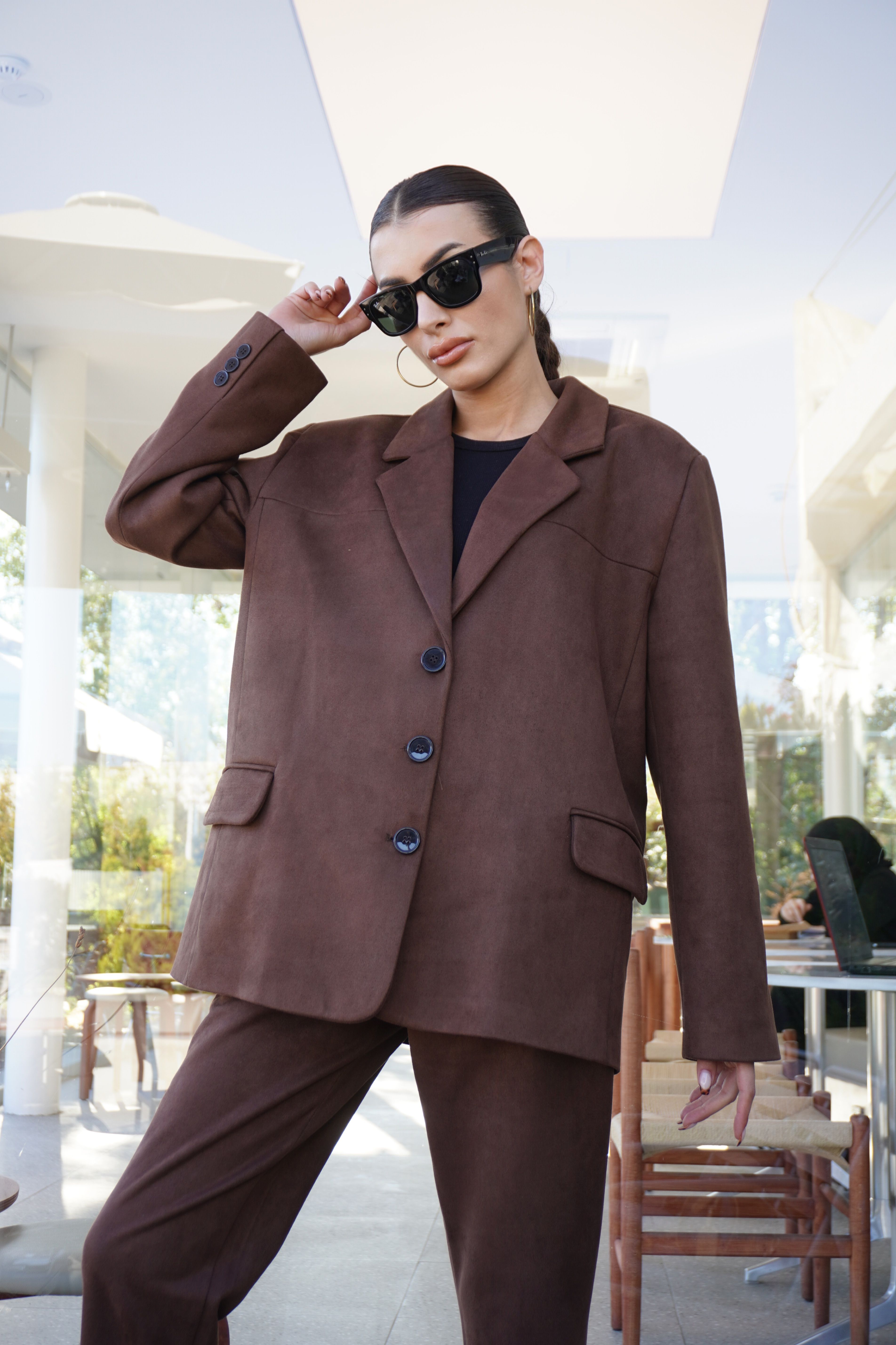 Acı Kahve Oversize Süet Blazer