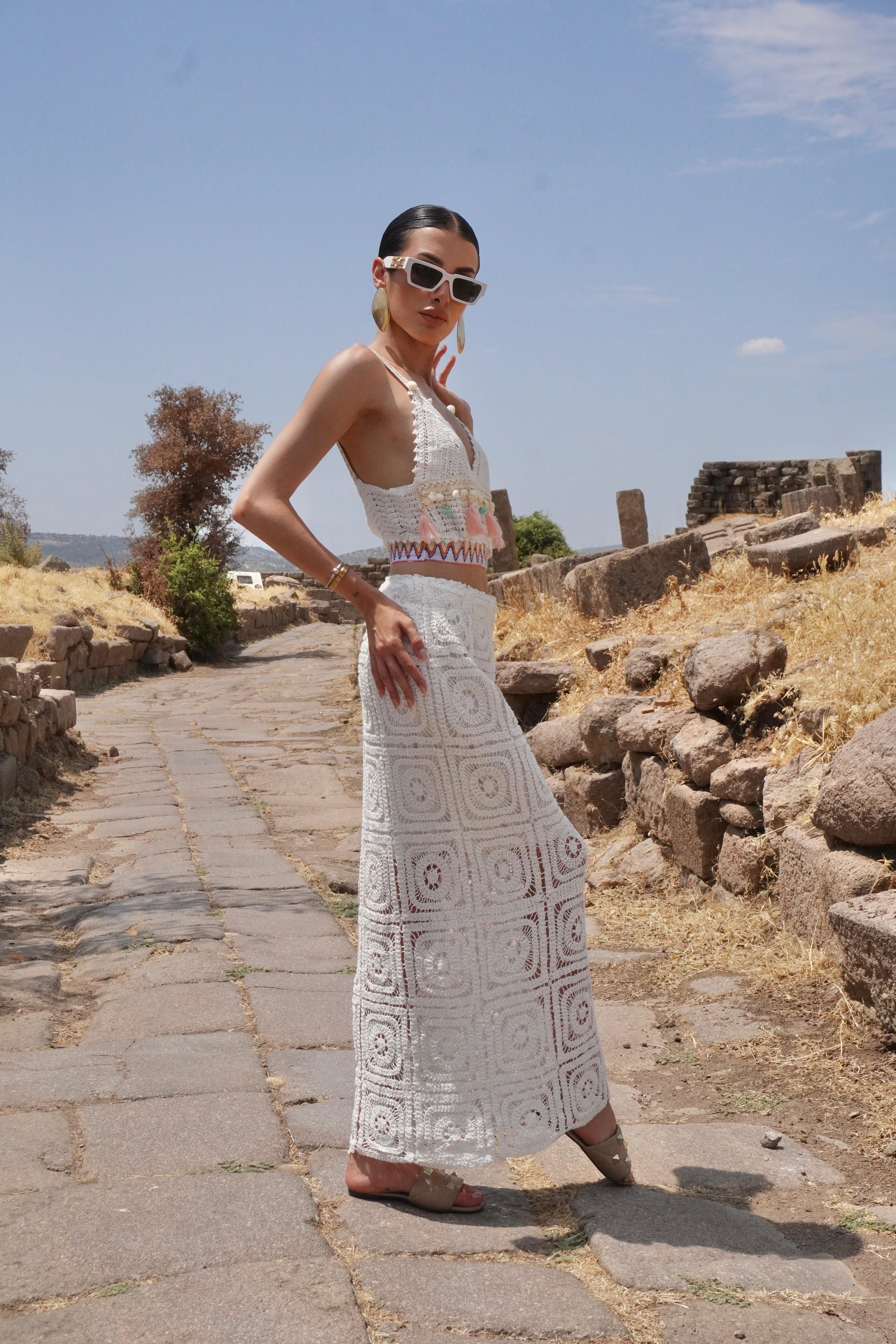Premium Tasarım Örme Maxi Etek Crop Takım