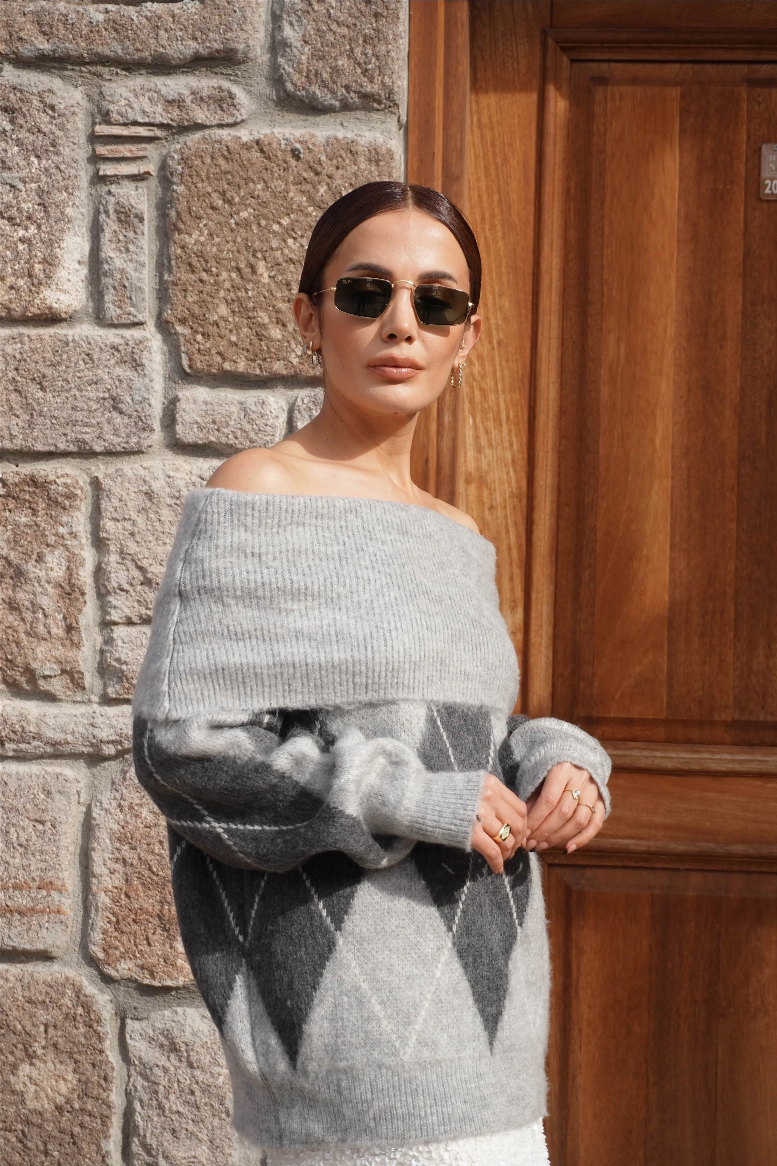 Modana Yaka Baklava Desen Triko Kazak 