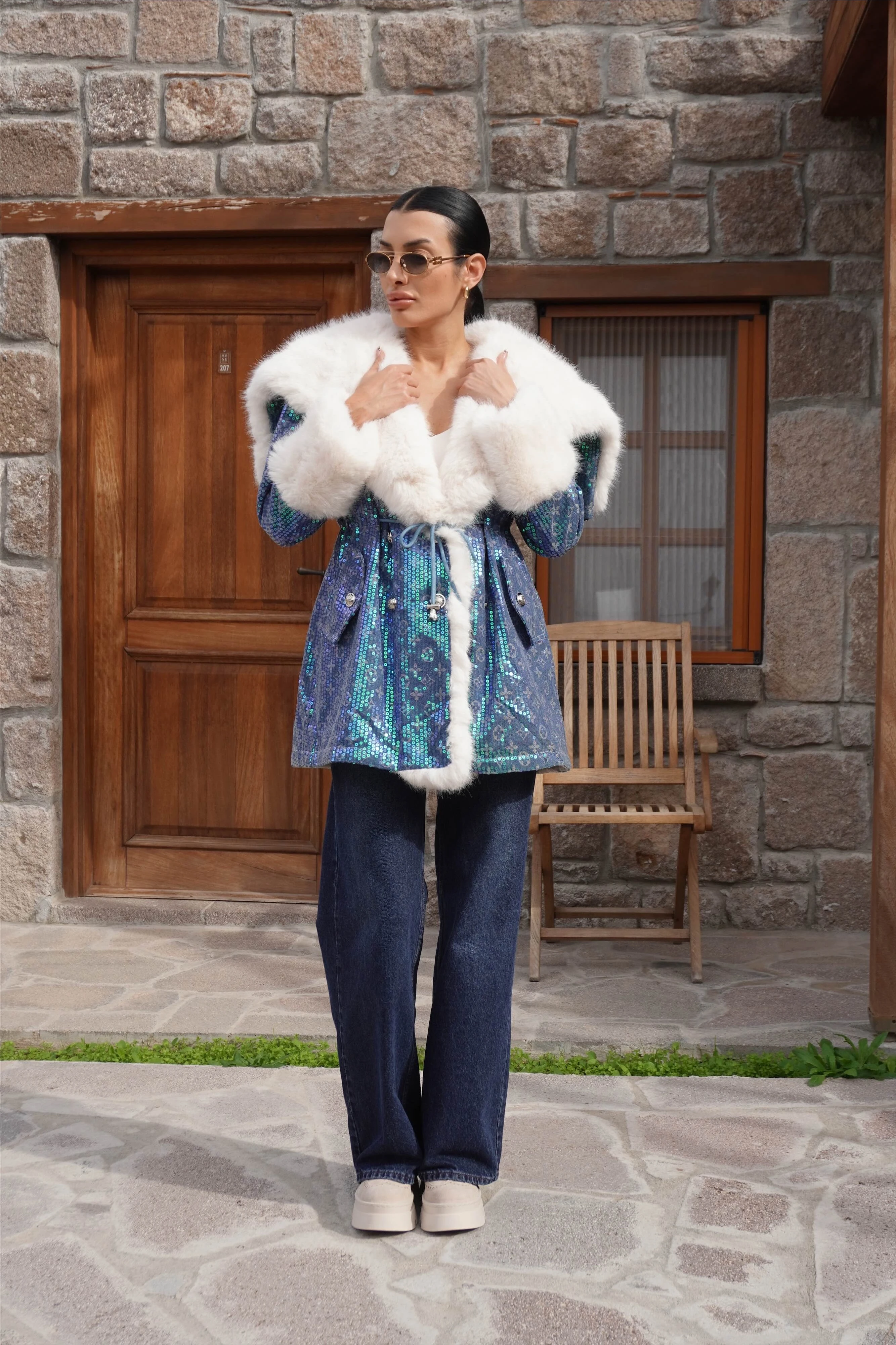 İthal Tasarım Premium Kürk Detaylı Mont