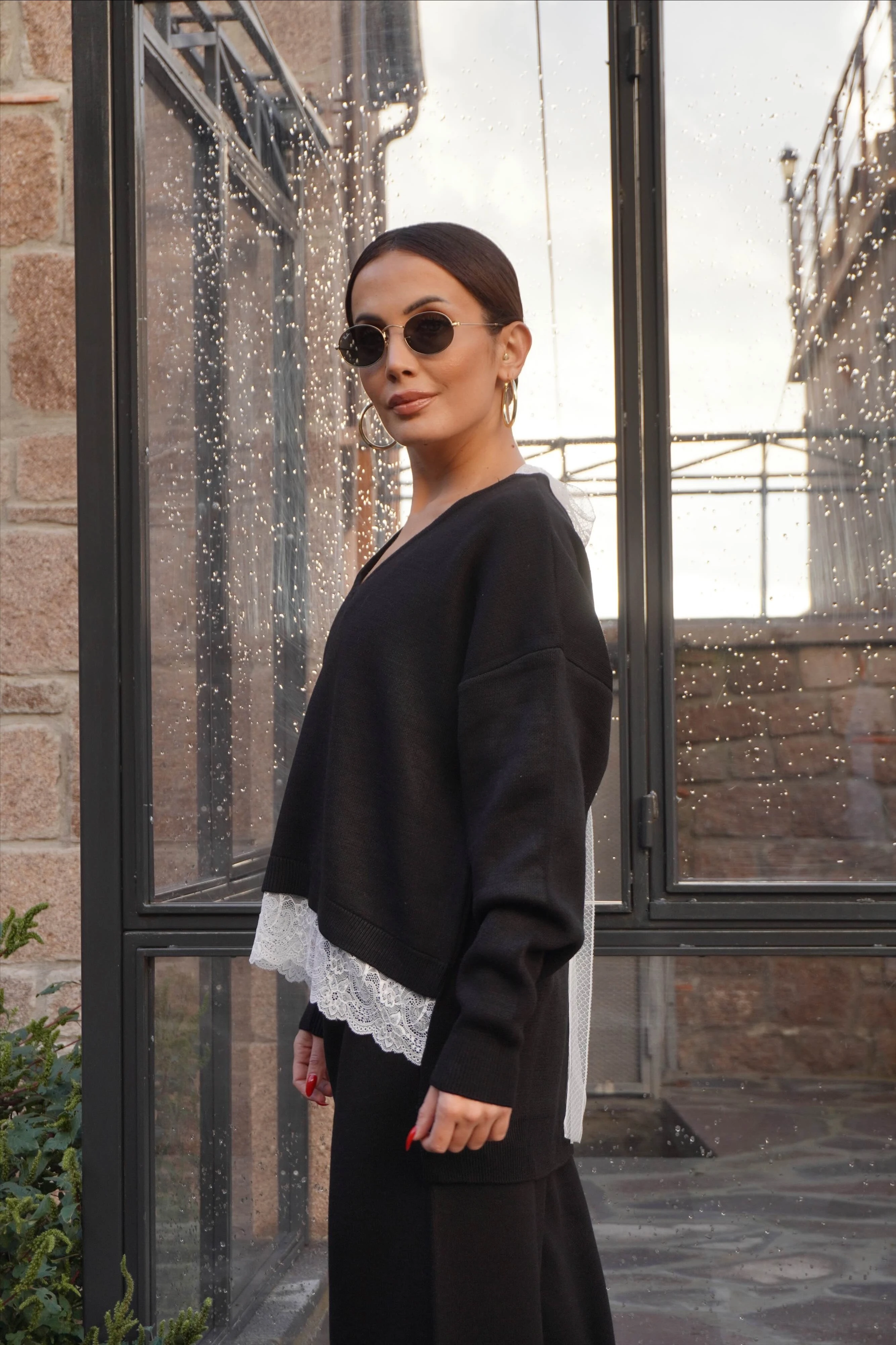 Dantel Detaylı Triko Kazak Pantolon