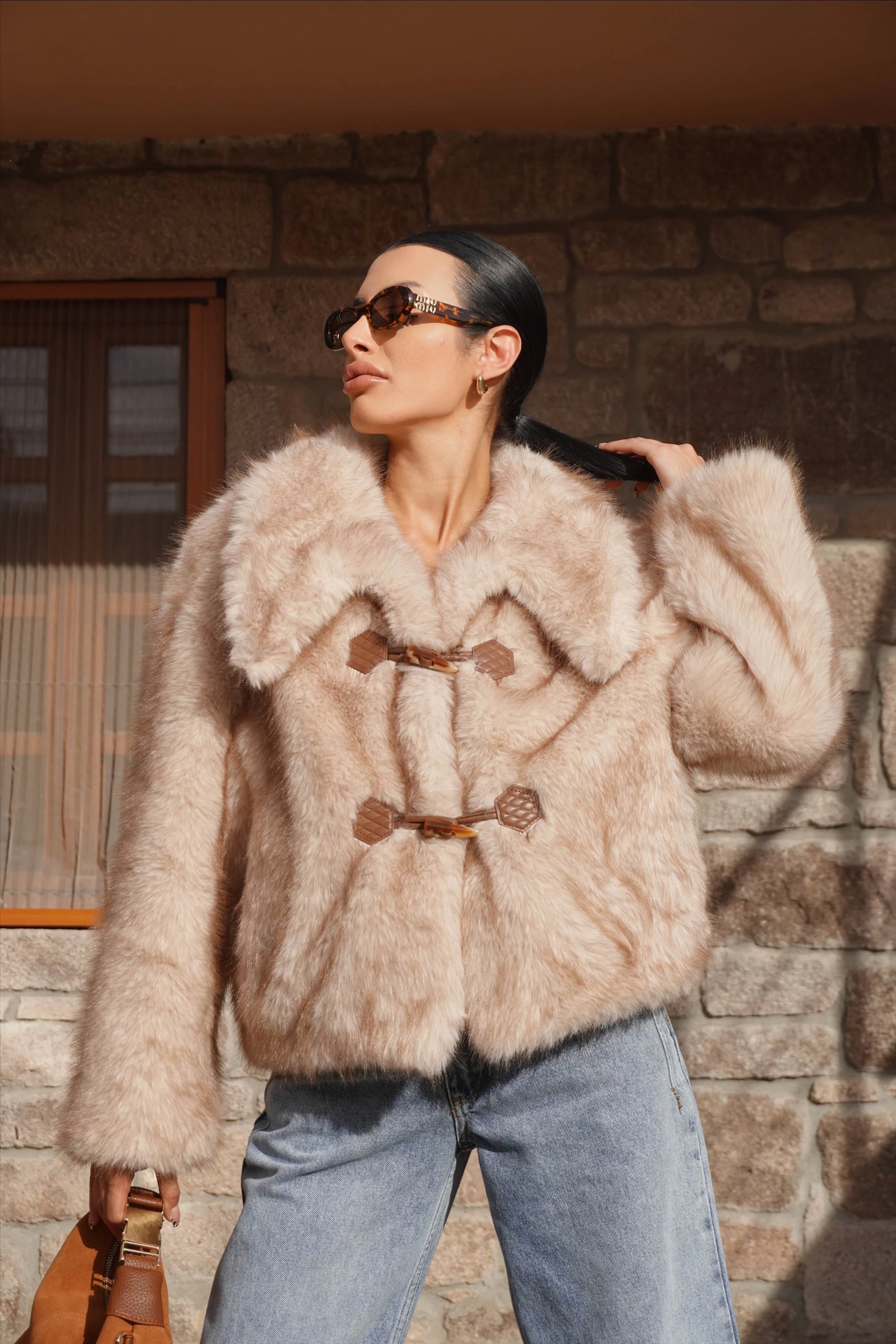 İthal Premium Kahve Yaka Detaylı Kısa Kürk