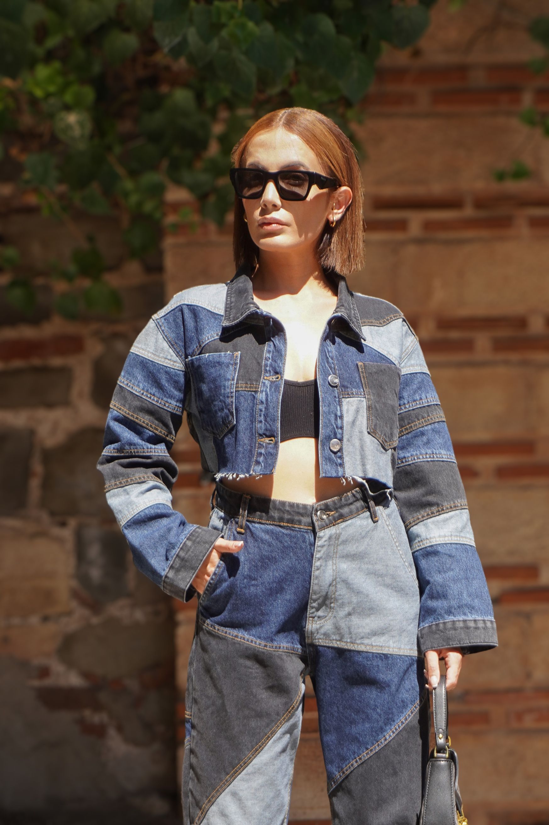 Patchwork Crop Denim Ceket