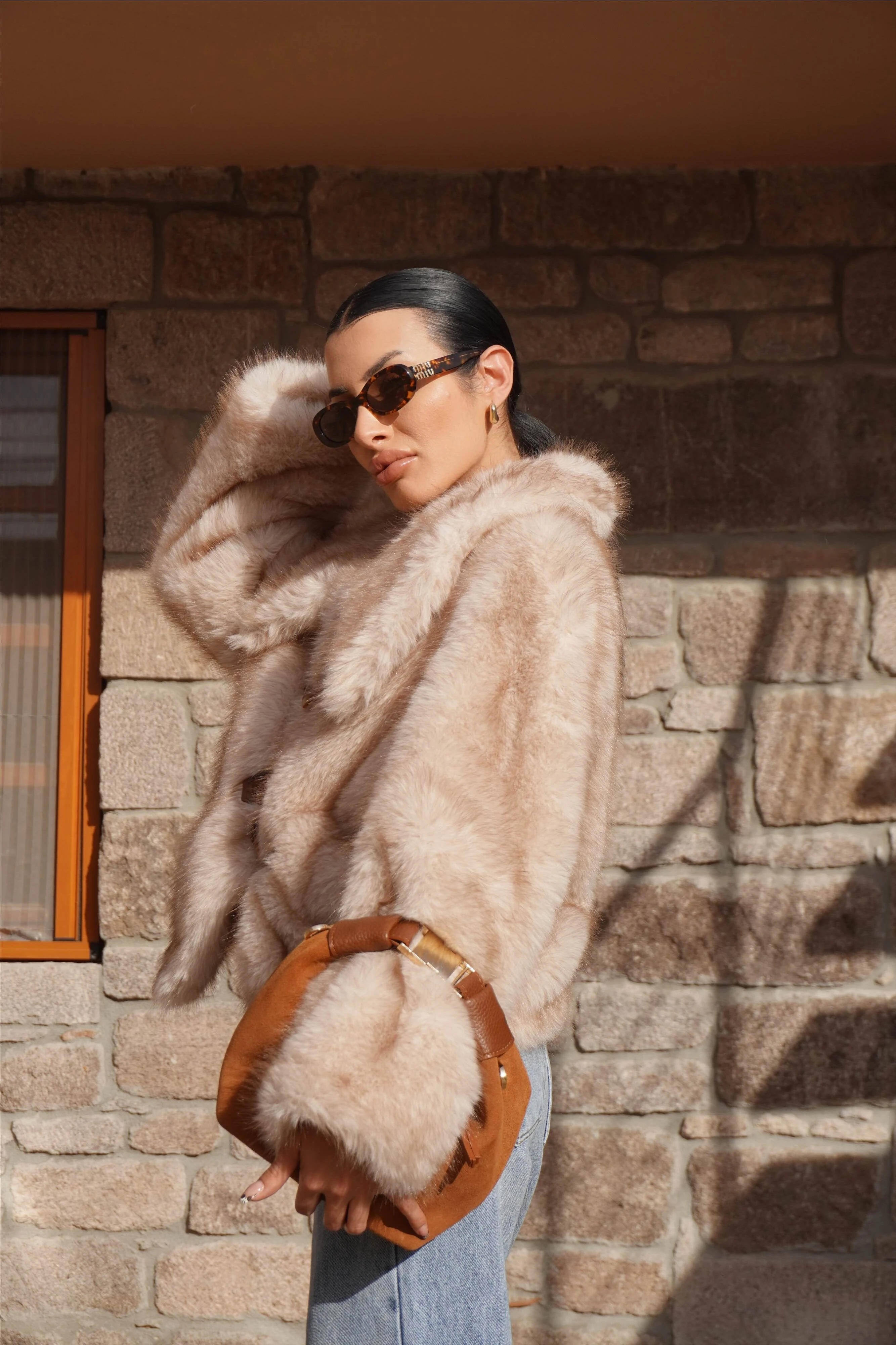 İthal Premium Kahve Yaka Detaylı Kısa Kürk