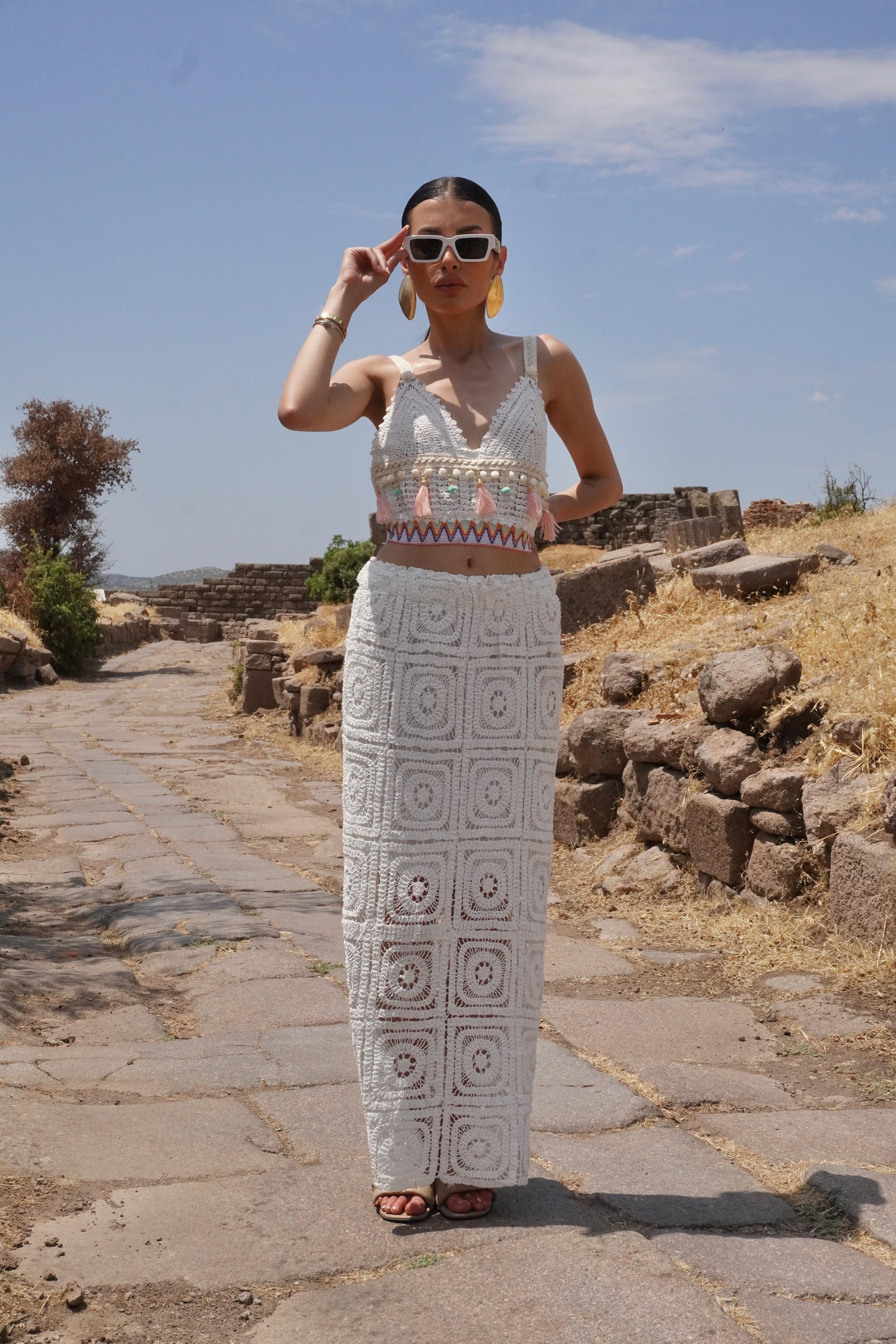 Premium Tasarım Örme Maxi Etek Crop Takım
