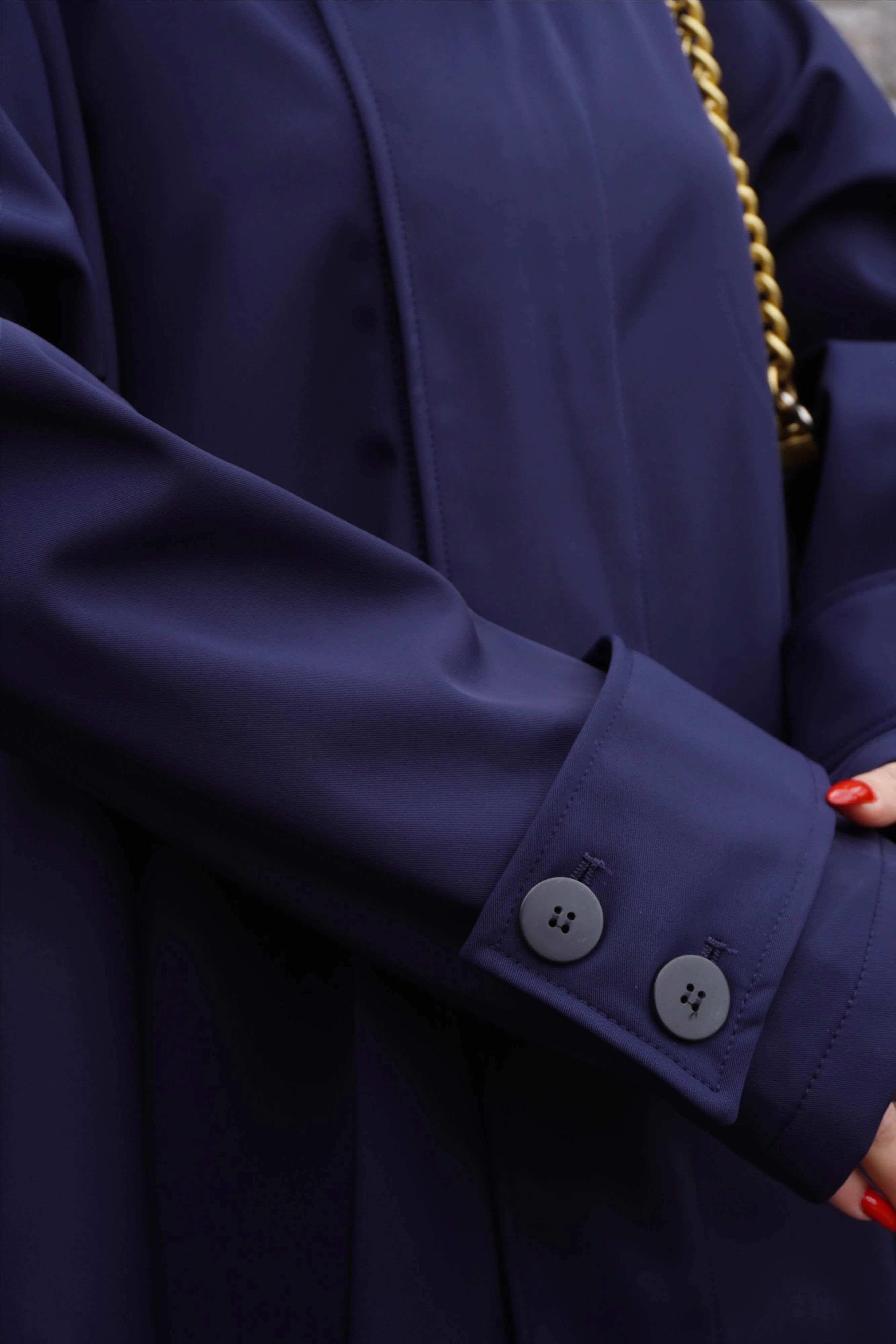 İthal Tasarım Asimetrik Kesim Lacivert Trençkot