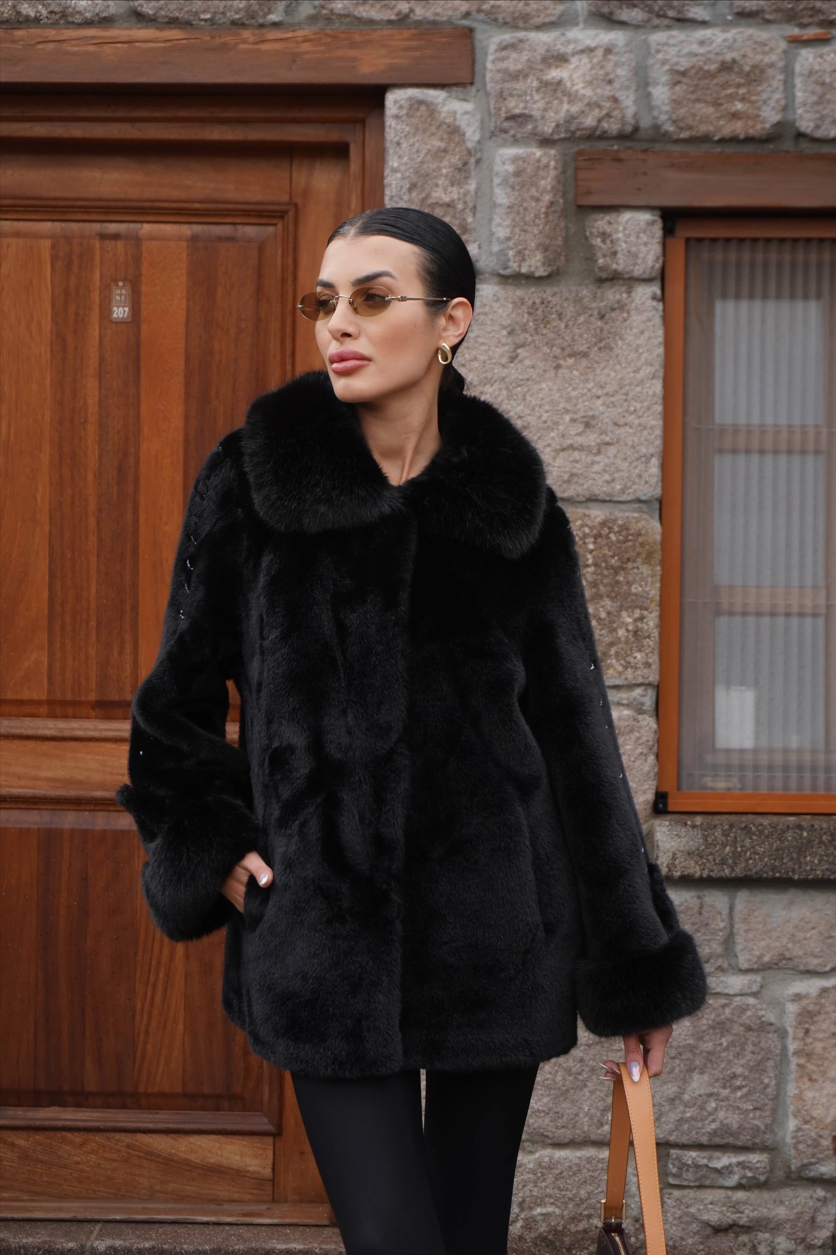 İthal Tasarım Siyah Ceket Kürk 