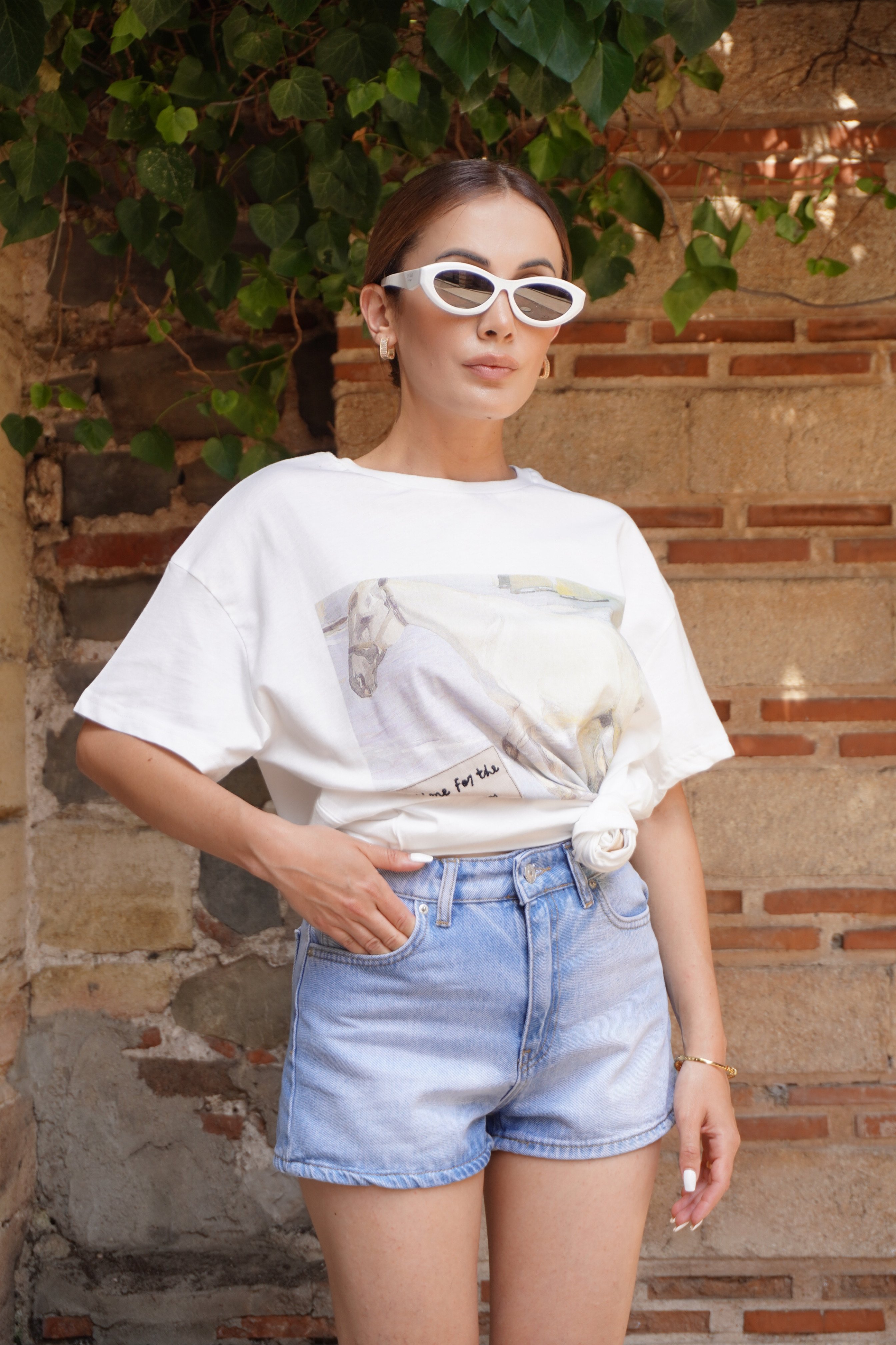 Oversize Beyaz Basklı T-Shirt