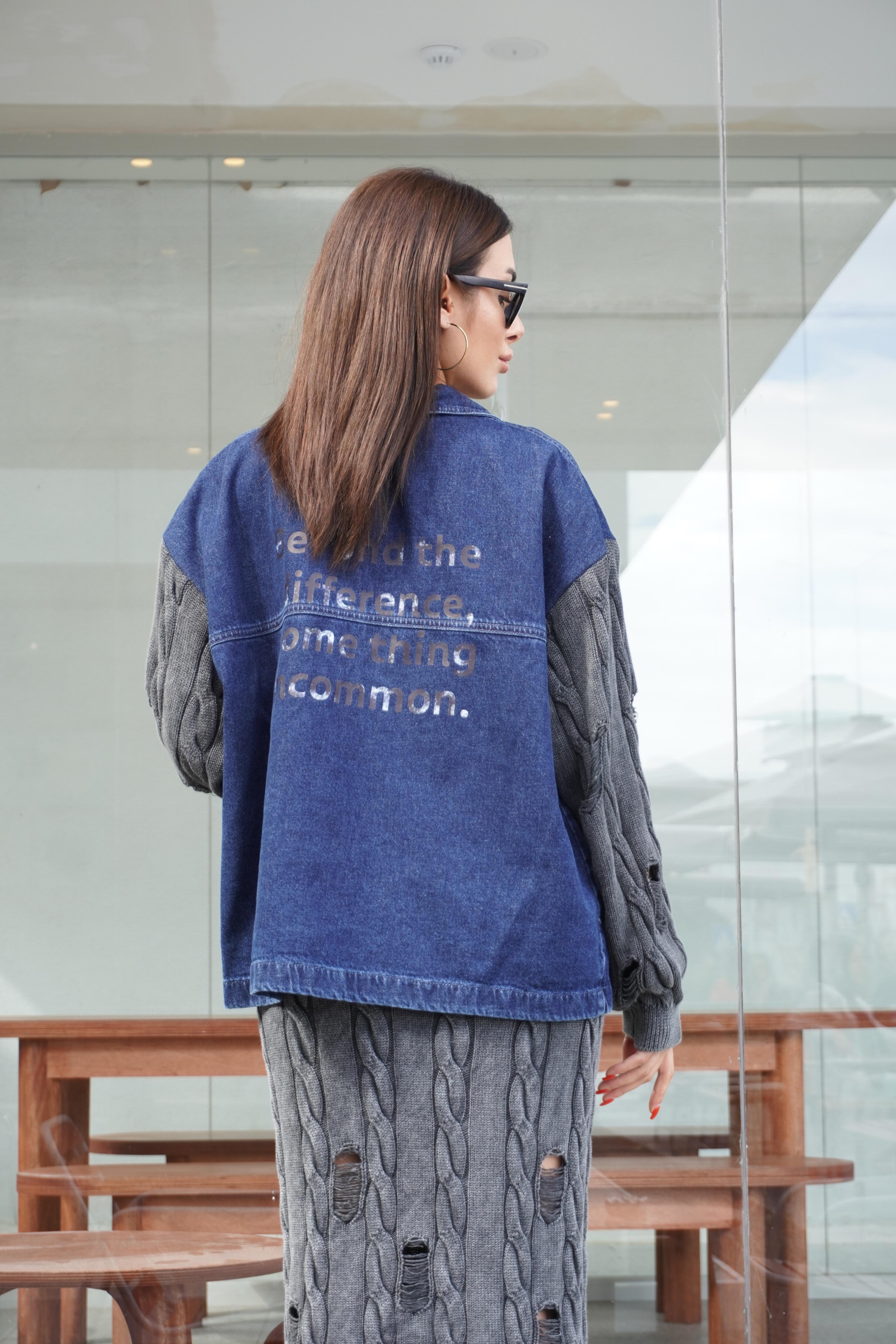 Triko Kol Detaylı Tasarım Oversize Denim Ceket