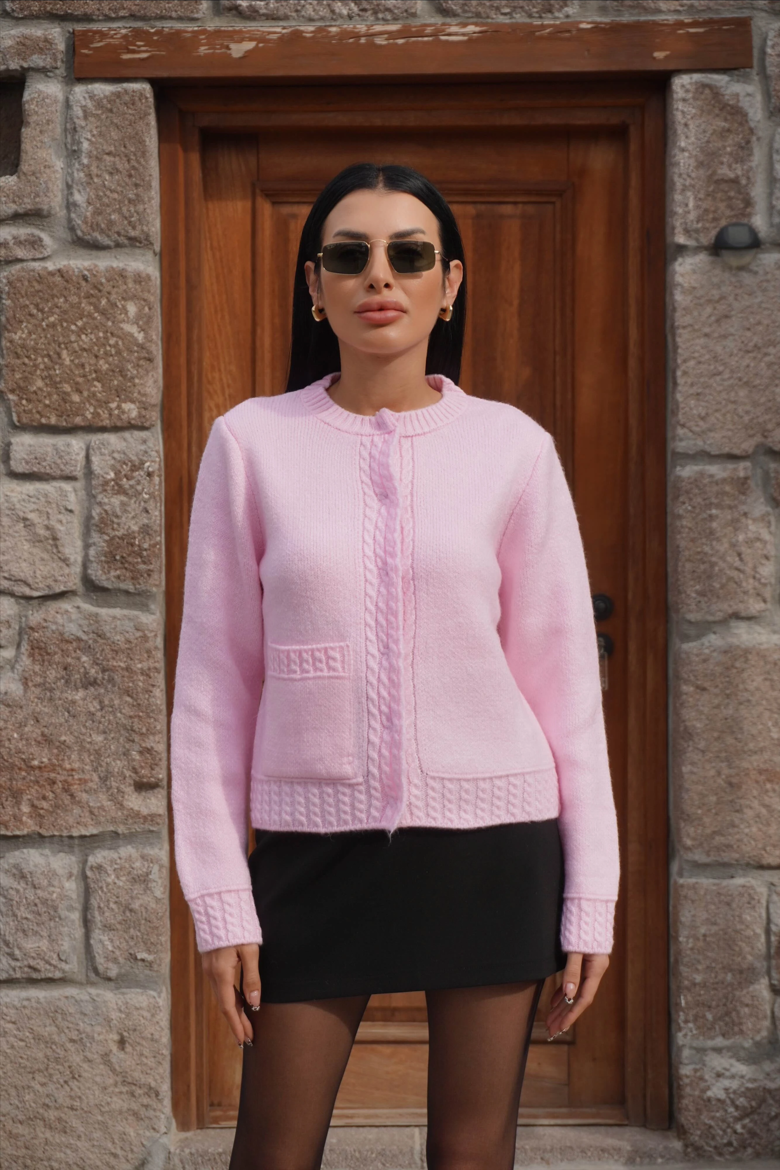 Tek Cep Detaylı Triko Hırka 