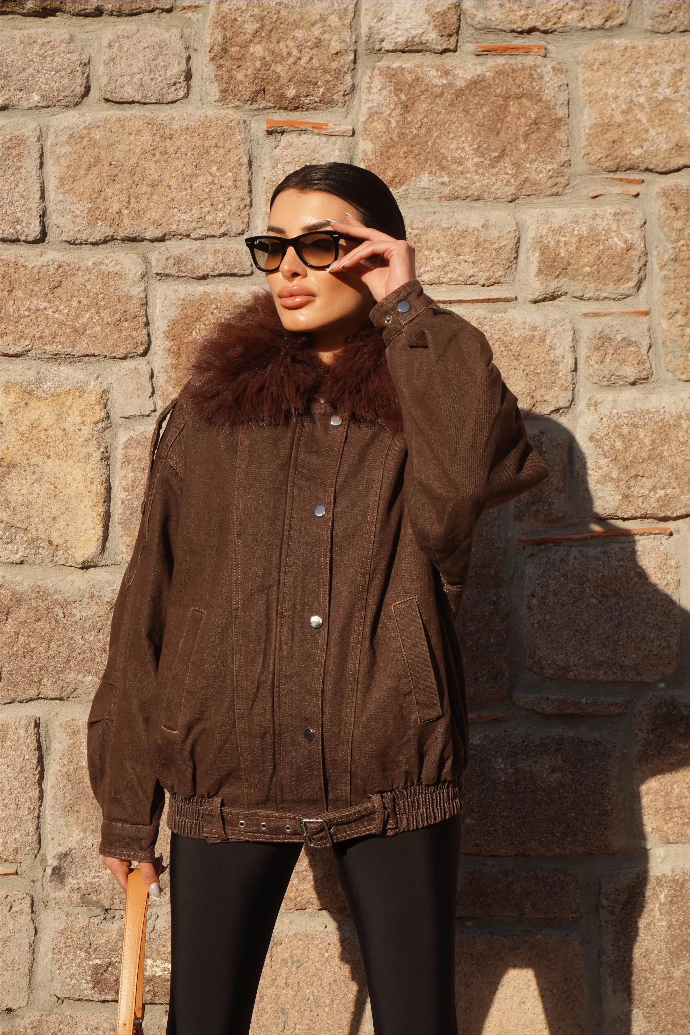 Kürk Yaka İç Kürklü Kahve Mont