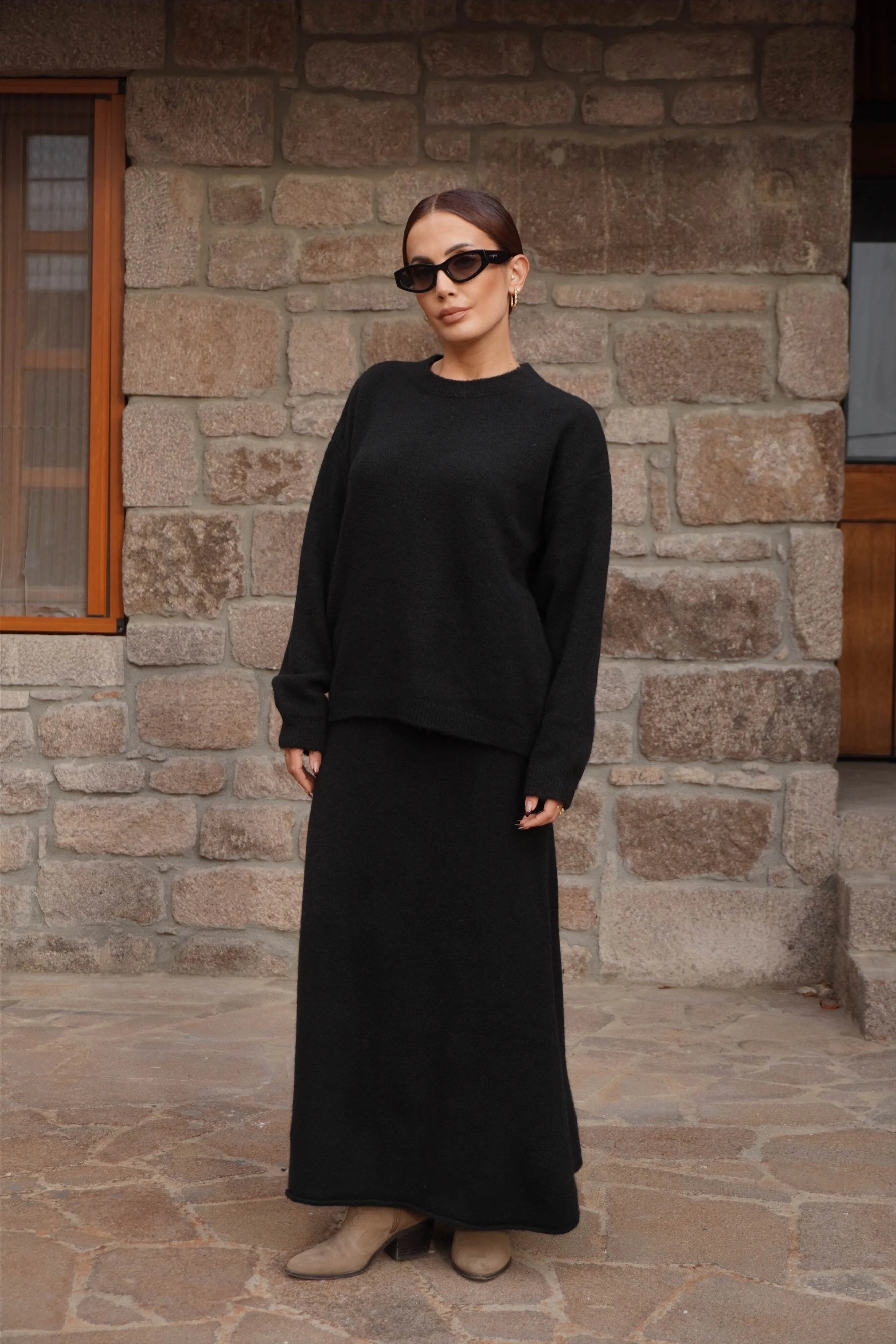 Premium Siyah Etek Kazak Triko Takım 