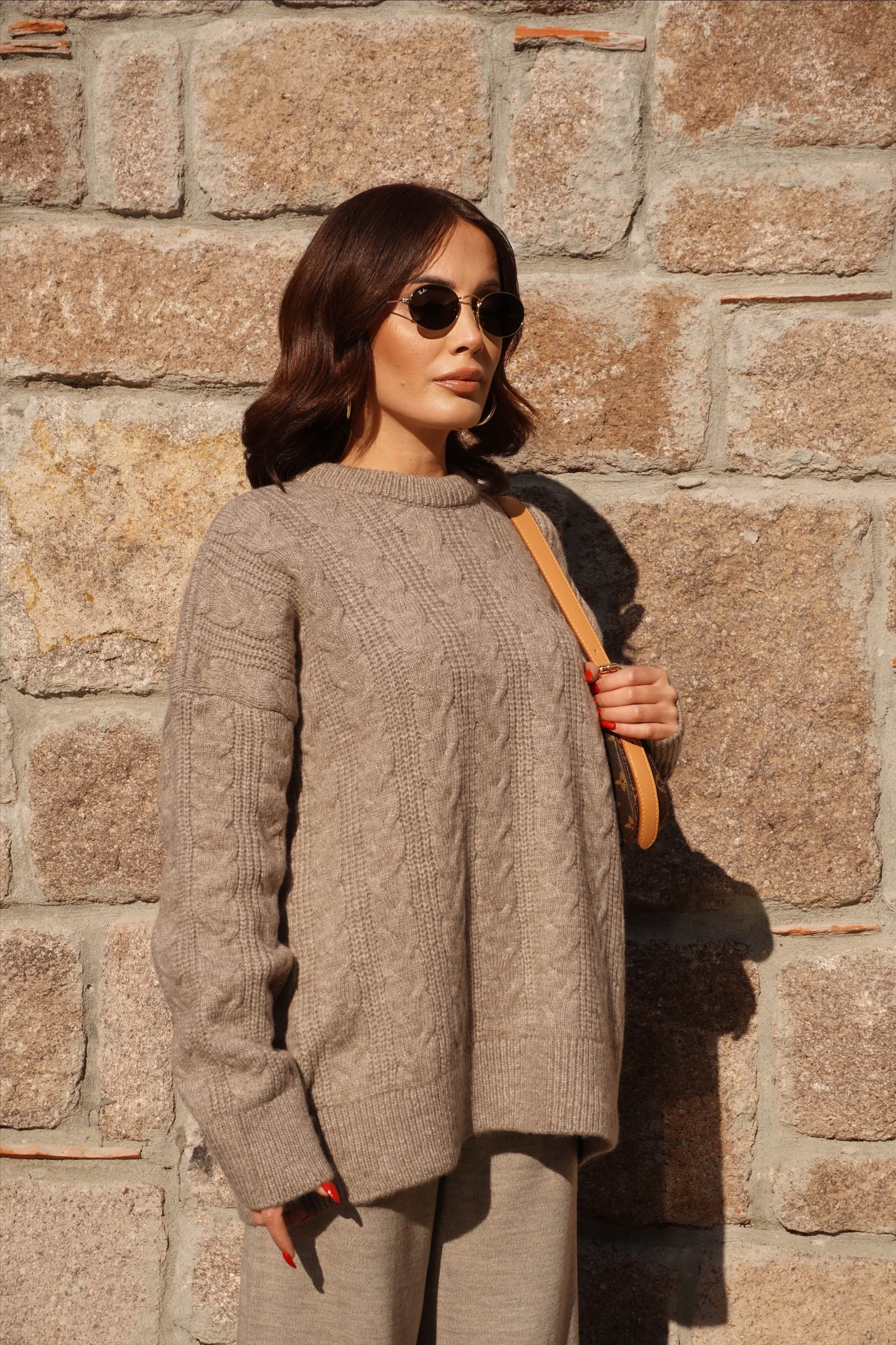 Vizon Saç Örgü Triko Kazak Pantolon Takım 