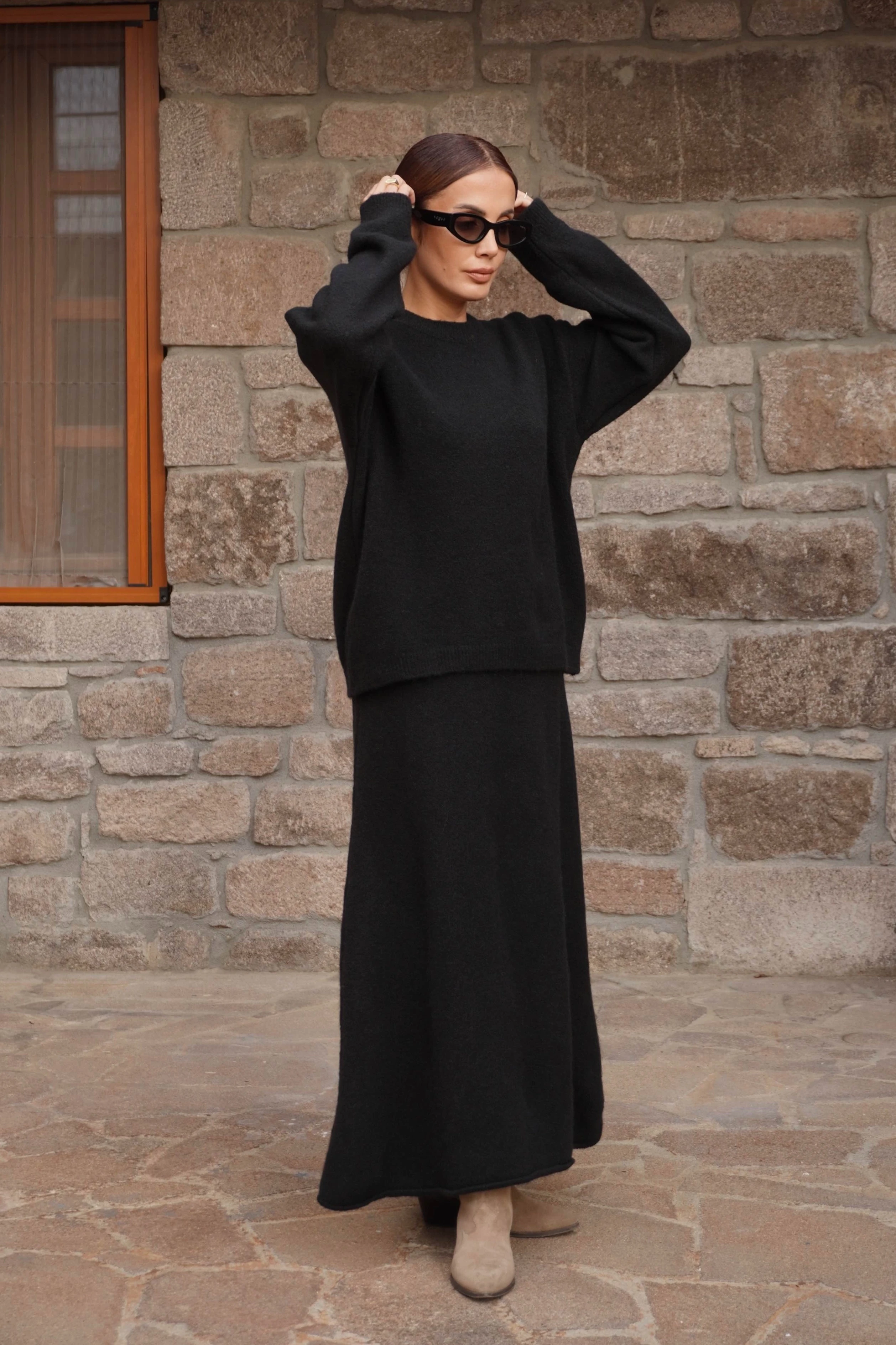 Premium Siyah Etek Kazak Triko Takım 