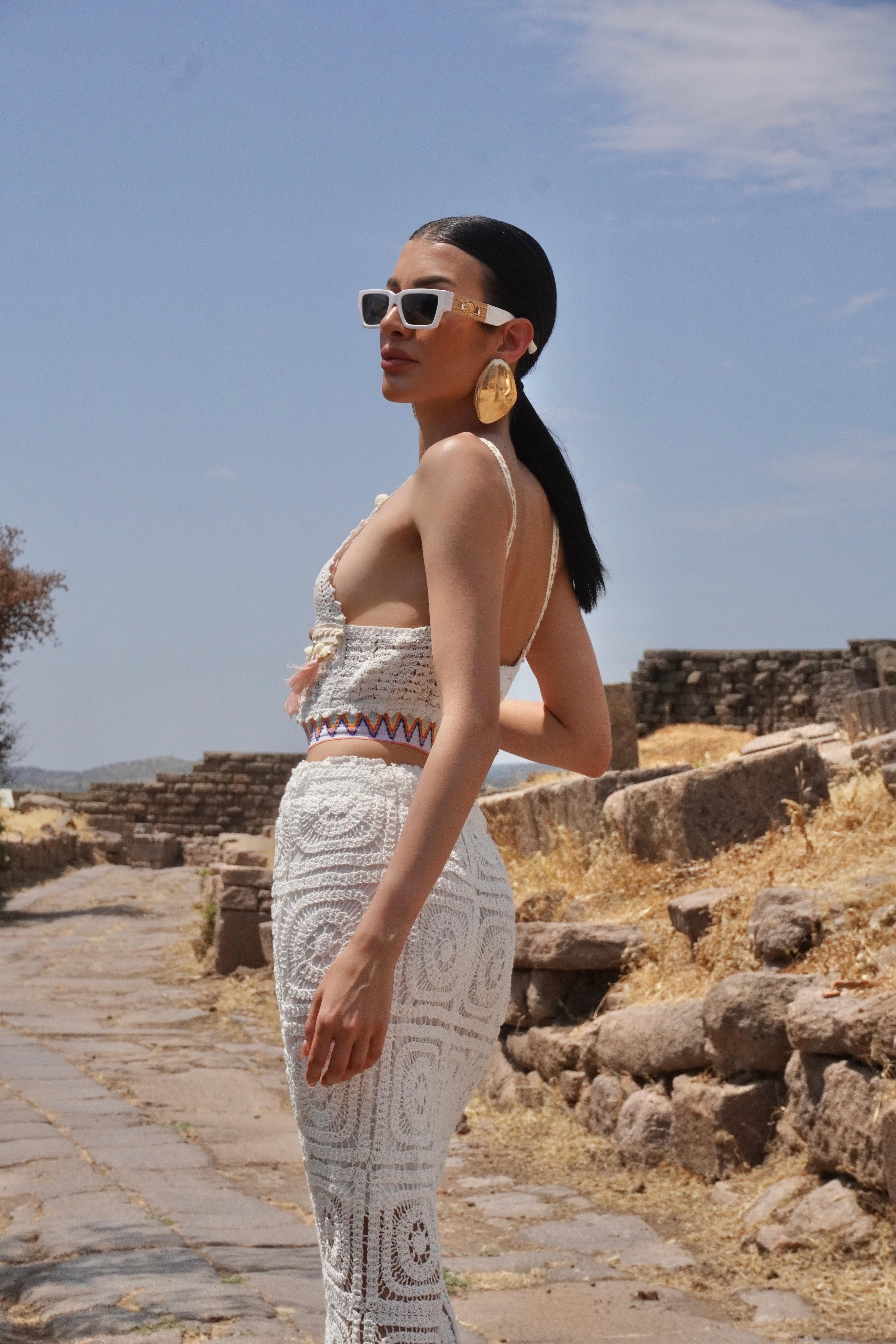 Premium Tasarım Örme Maxi Etek Crop Takım