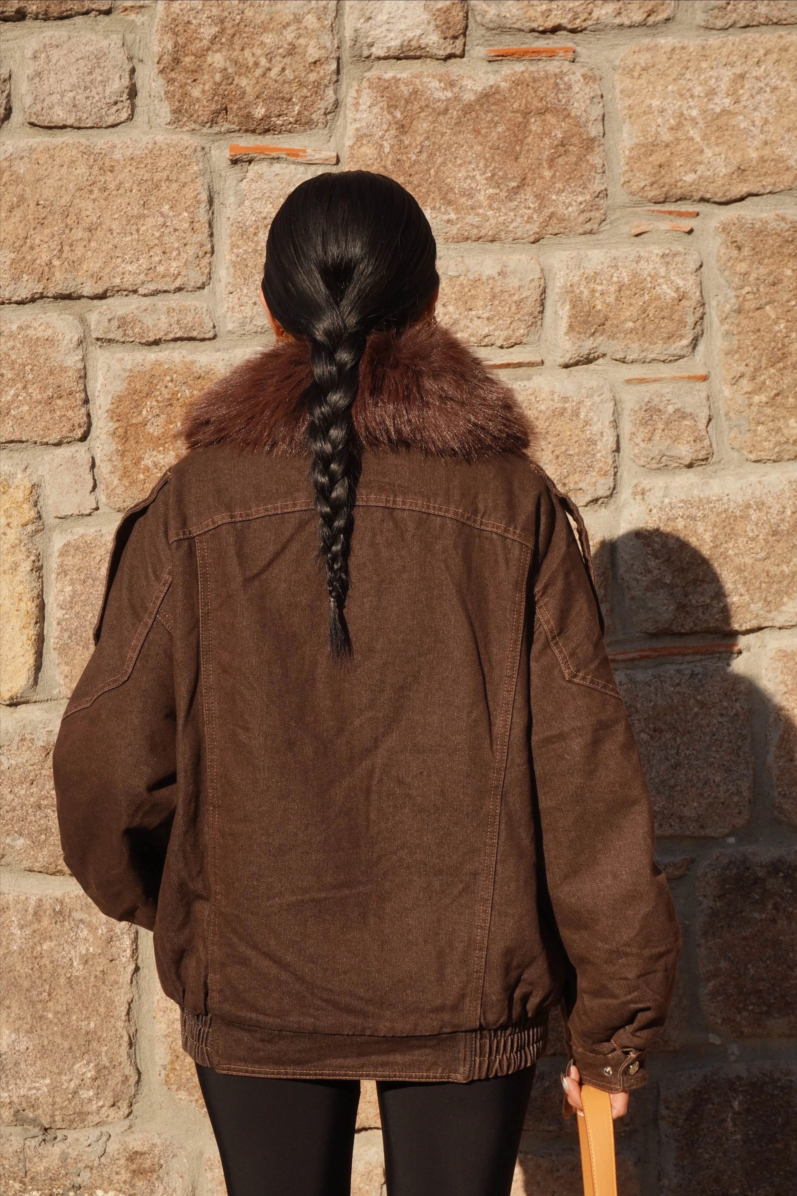 Kürk Yaka İç Kürklü Kahve Mont