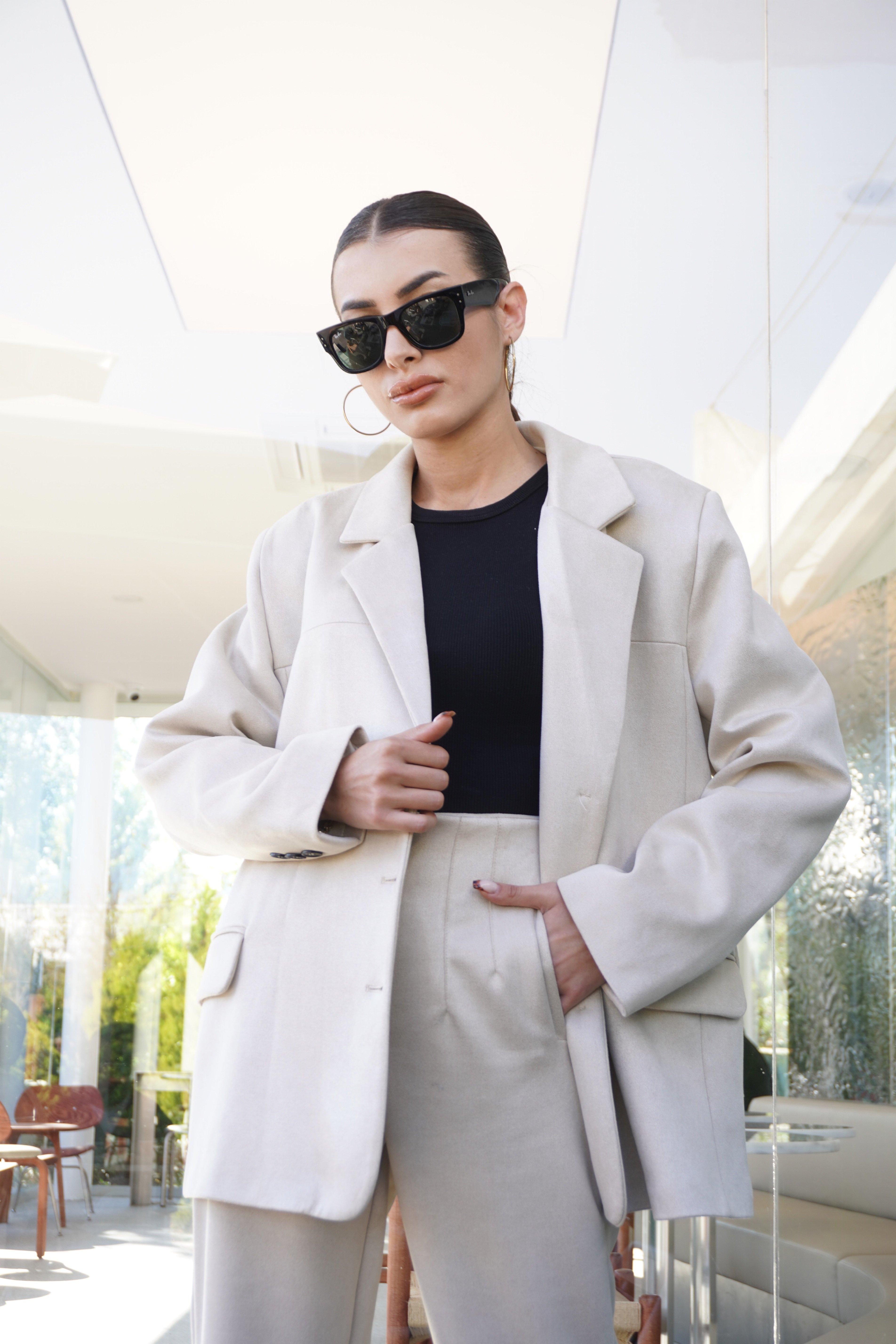 Bej Oversize Süet Blazer