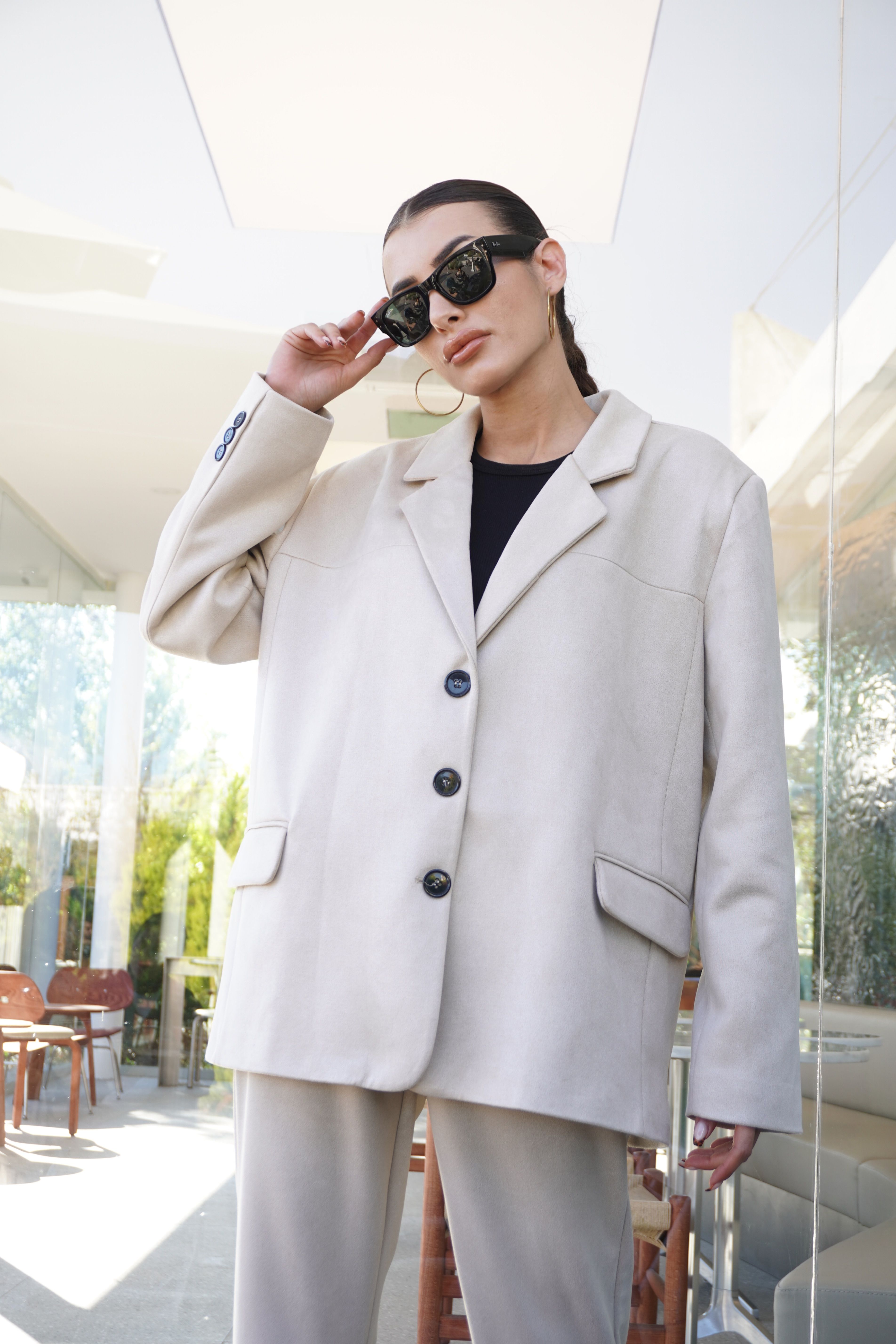 Bej Oversize Süet Blazer