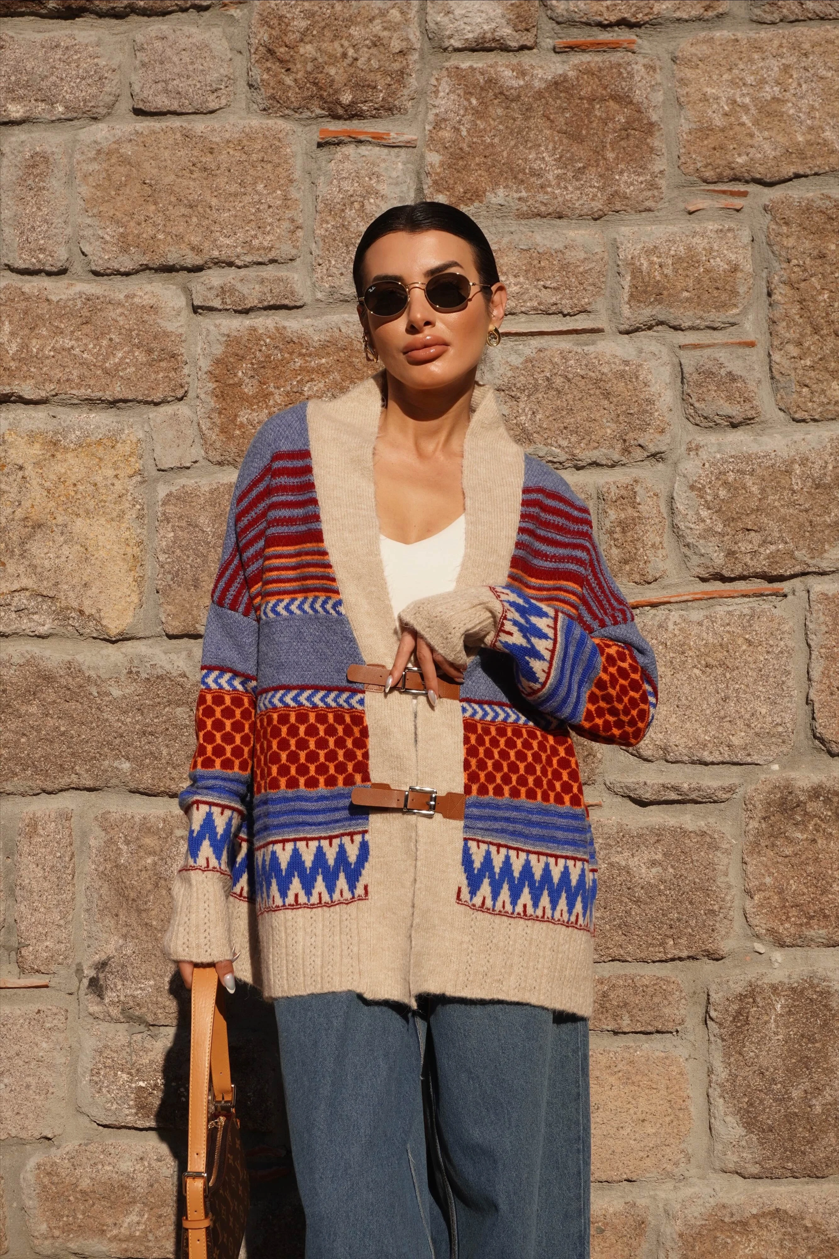 Kemer Detaylı Oversize Taş-İndigo Hırka