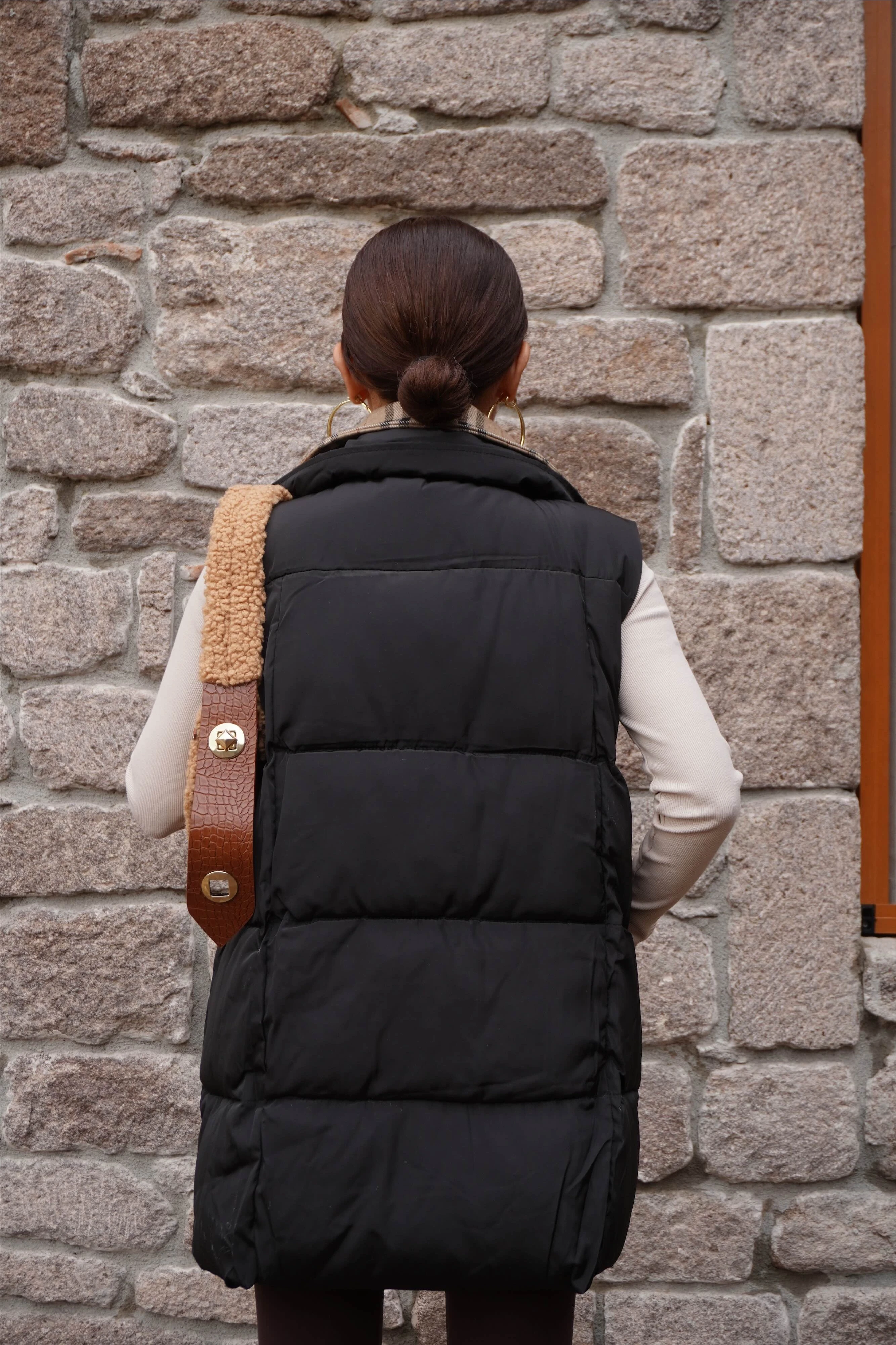 İthal Tasarım Ekose Desenli Yelek 