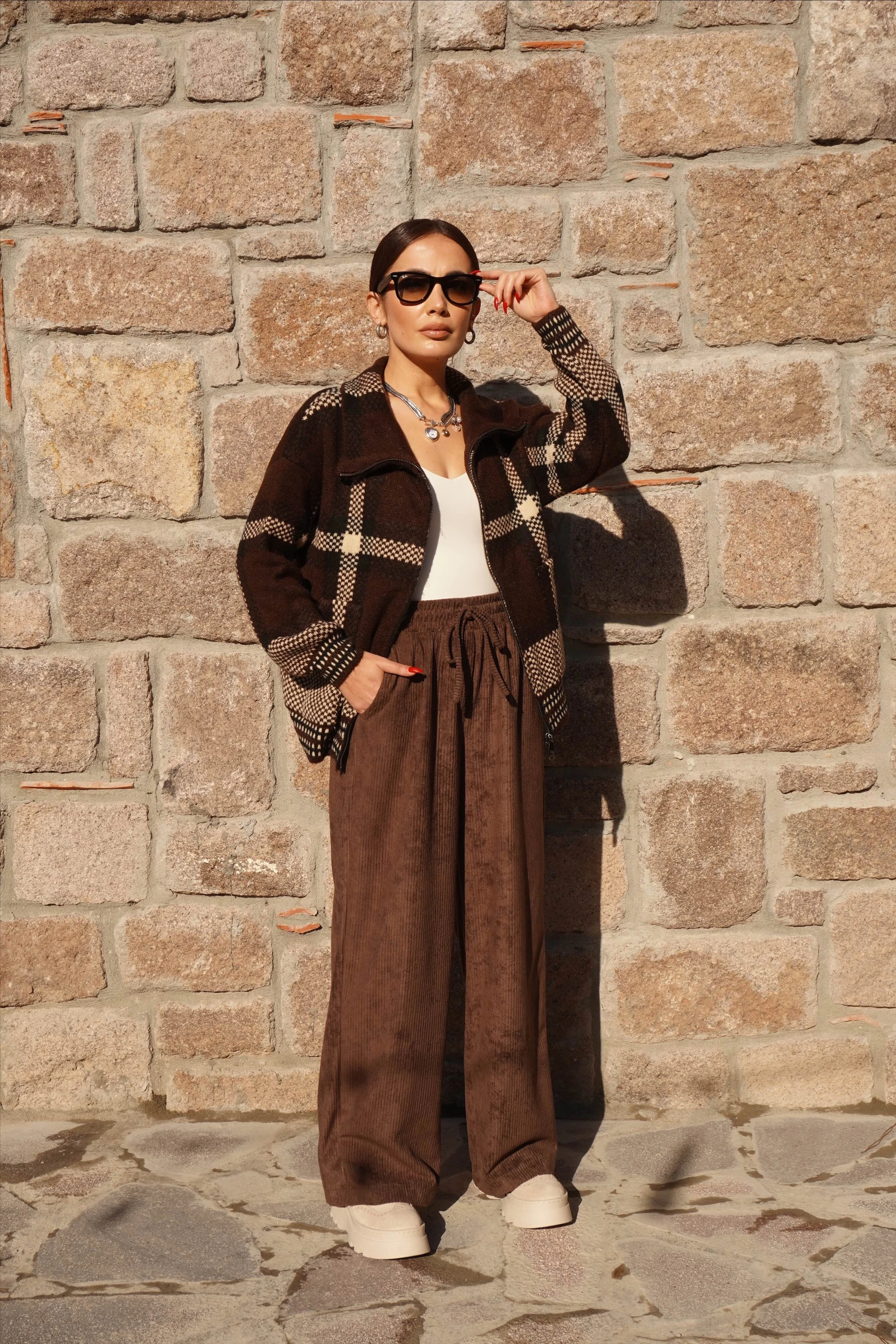 Fermuarlı Kahve-Siyah Hırka